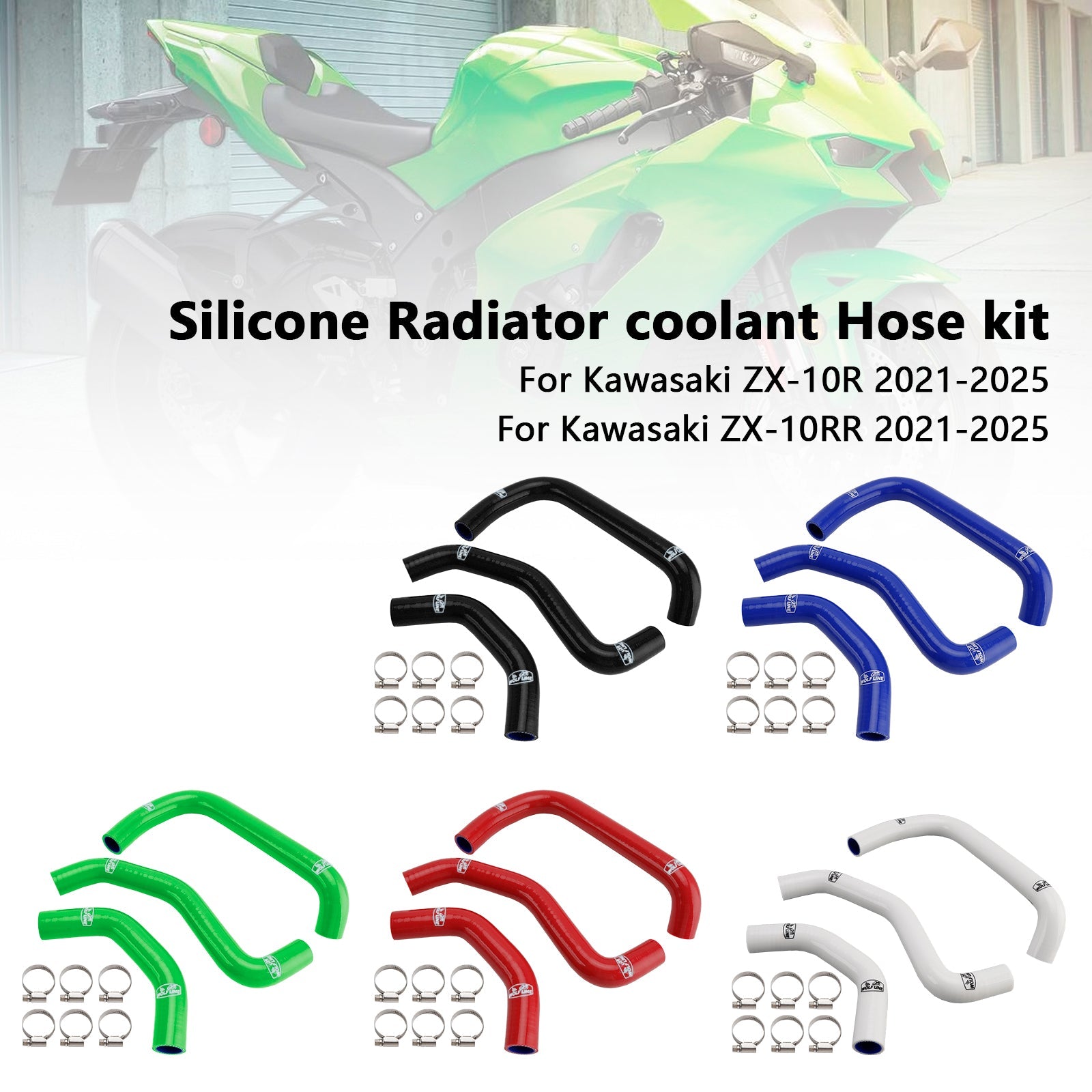 2021-2025 Kawasaki ZX10R ZX-10RR Silicone Radiator coolant Hose