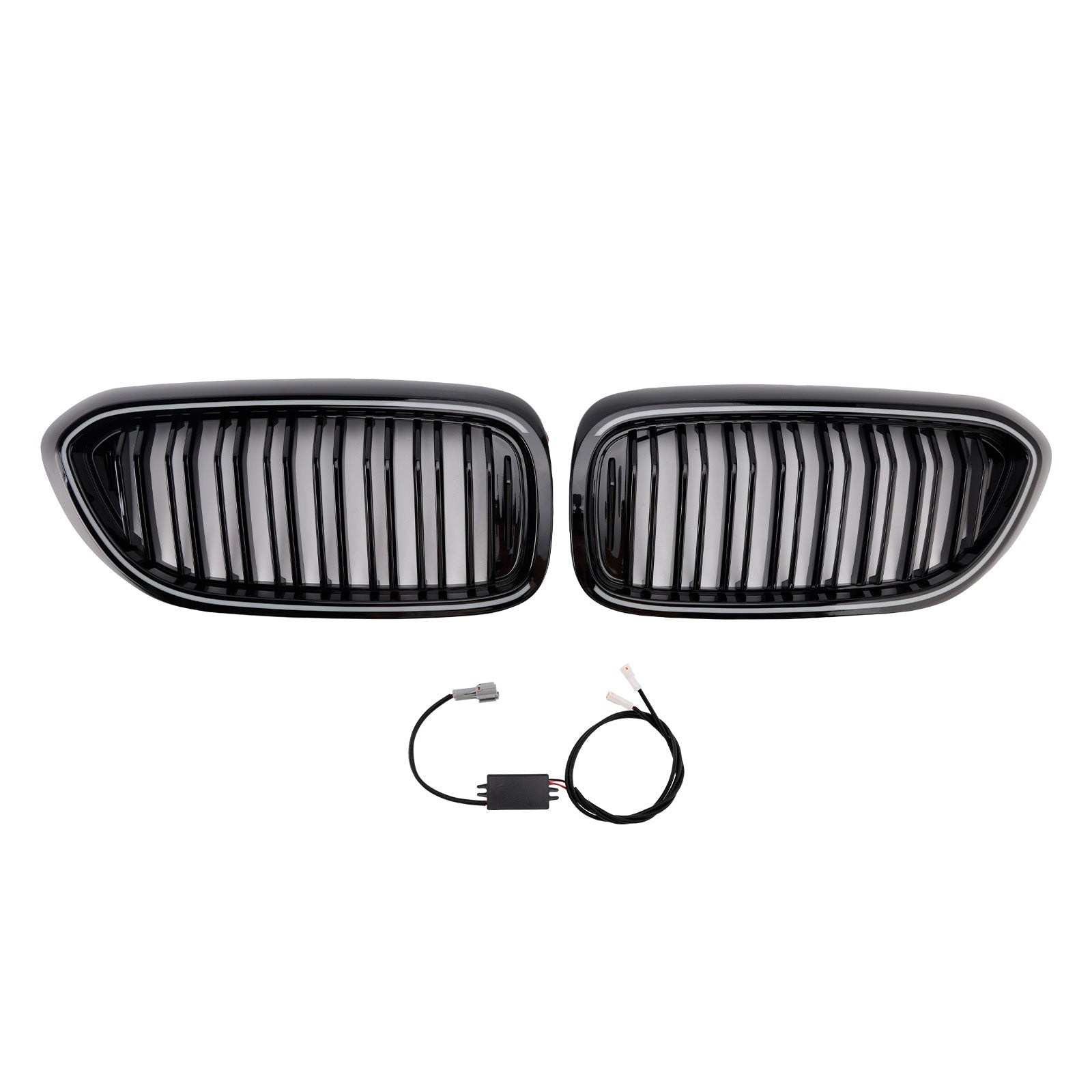 Gloss Black Double Slat Front Kidney Grille Fit BMW 5 Series G30 G31 2017-2020