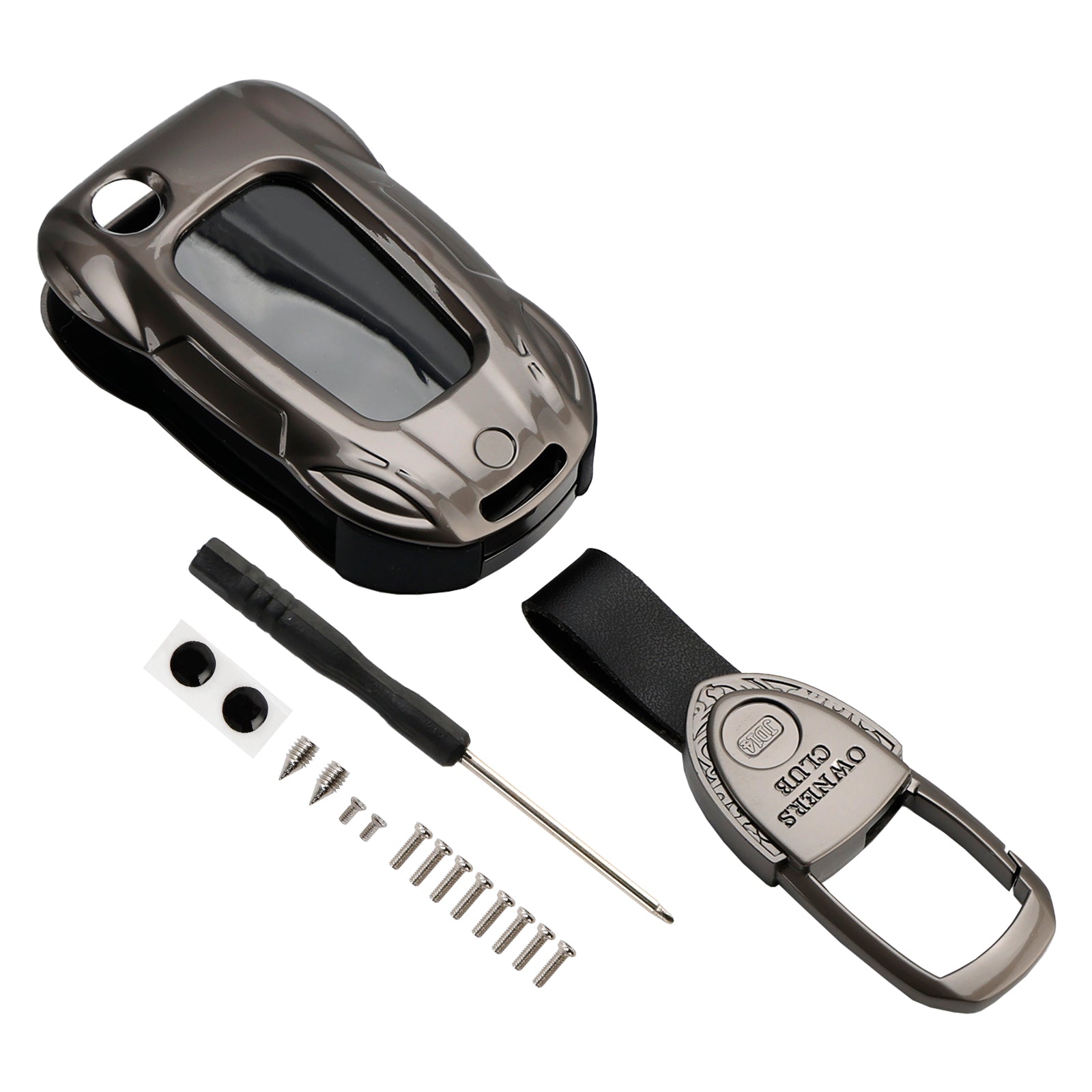 VW Polo Skoda Leather Alloy Zinc Car Key Gray Case Cover