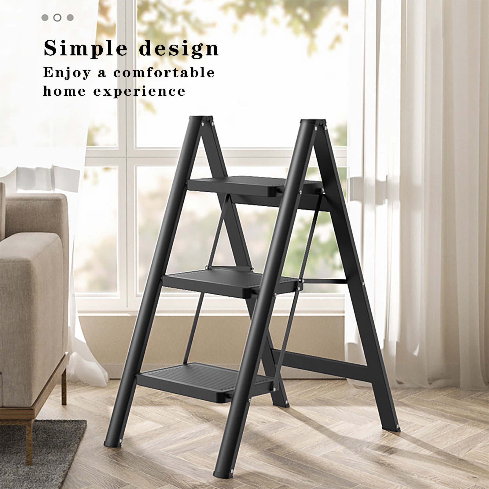 Lightweight 3 Step Ladder, Foldable with Wide Pedals, Compact Storage, 150kg Load Capacity