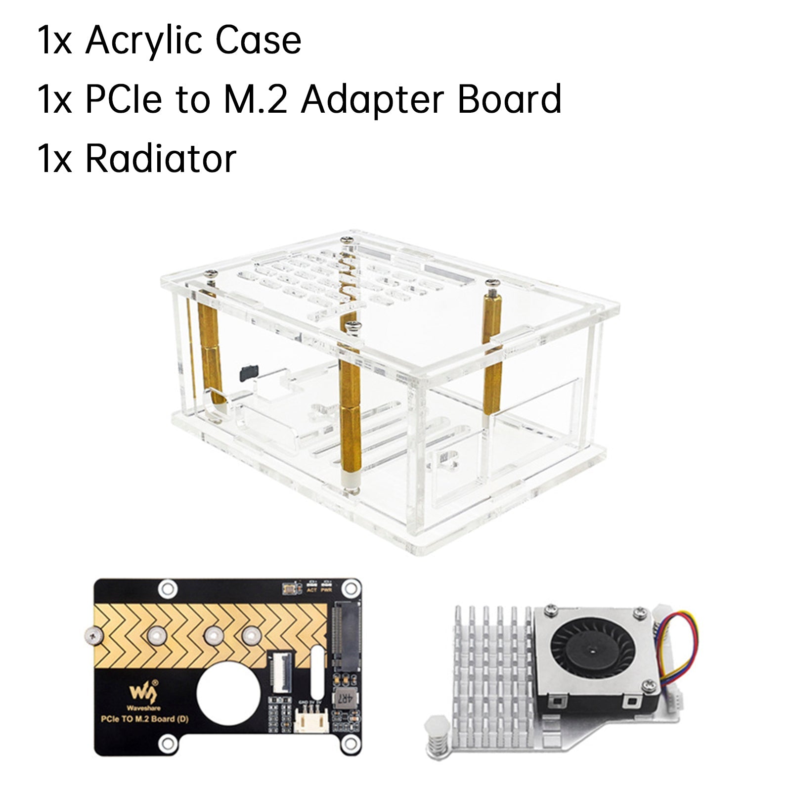 Raspberry Pi5 PCI-E Adapter Case PCIe to M.2 Adapter Board Acrylic Box Radiator