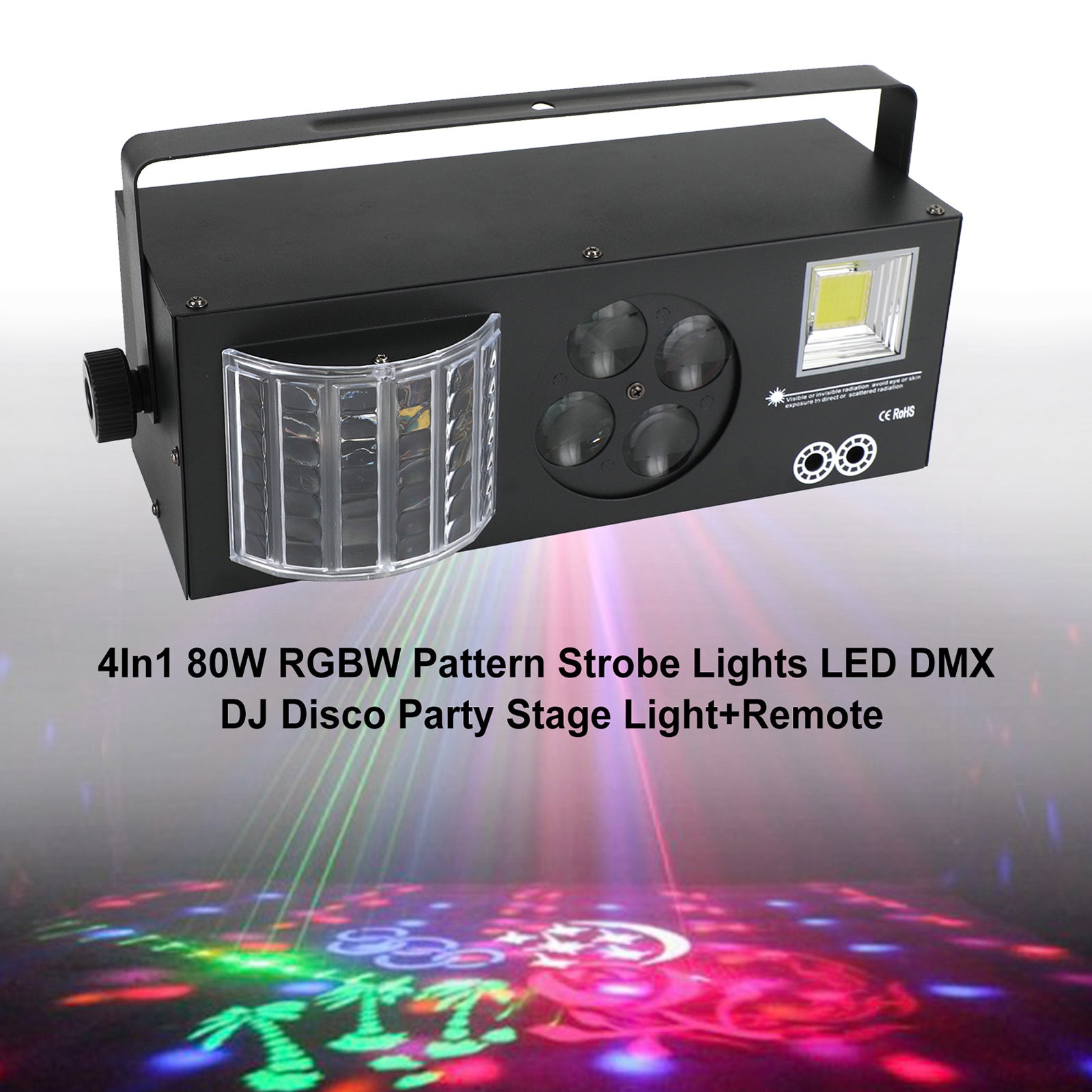 4In1 80W RGBW Pattern Strobe Lights LED DMX DJ Disco Party Stage Light+Remote