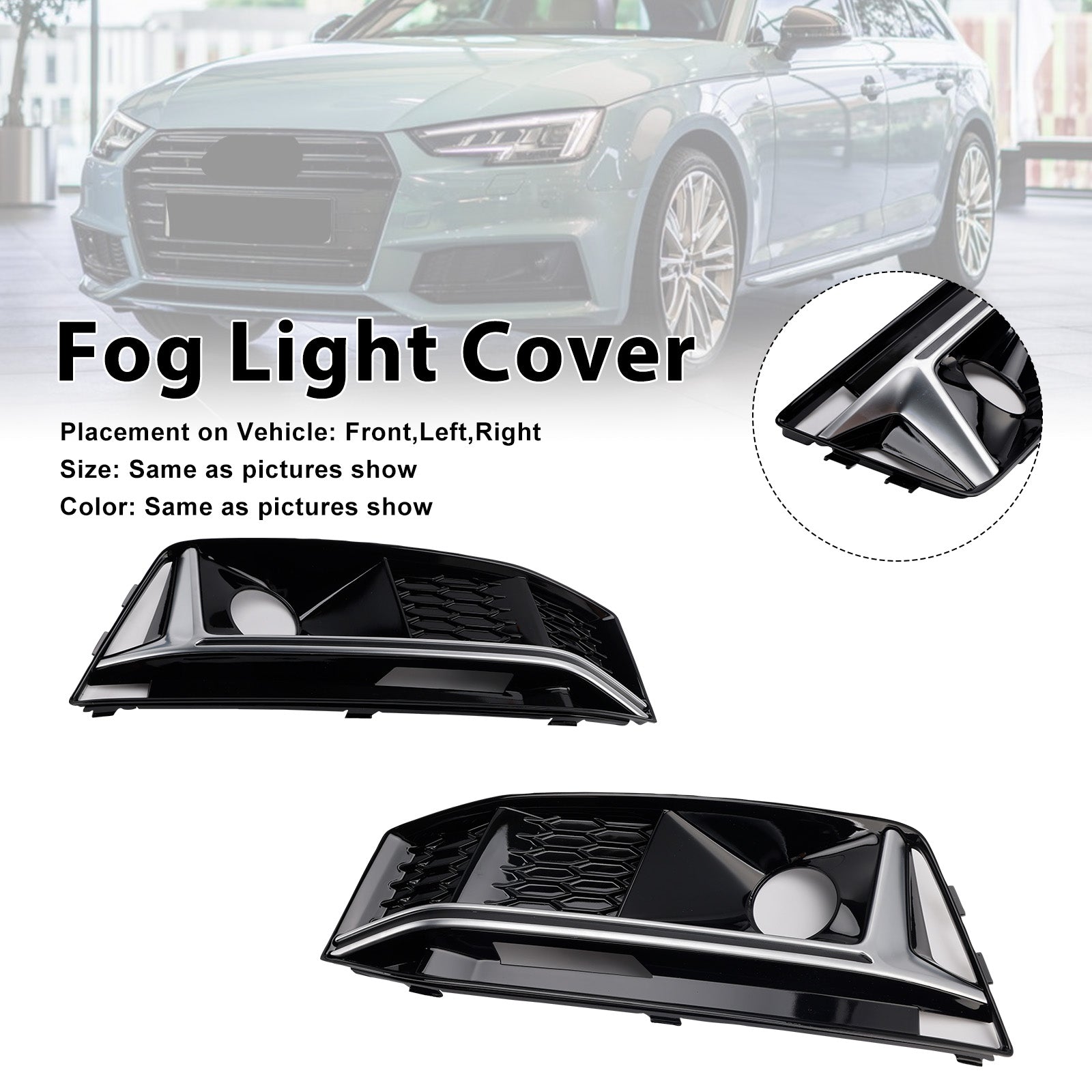 2016-2019 Audi A4 B9 S4 2PCS Black Chrome Front Bumper Foglight Grille Grill