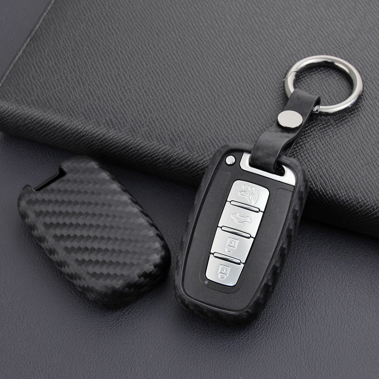 Leather Silicone Car Key Case Cover With Buckle For Hyundai Old Smart