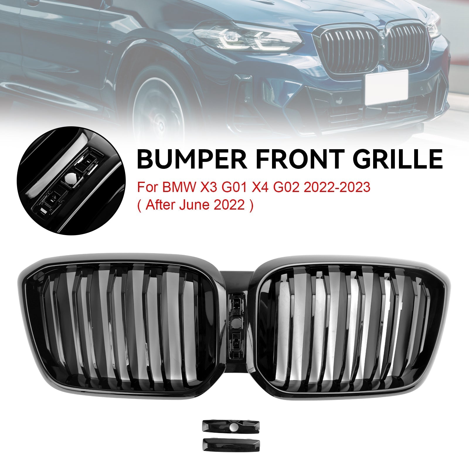 2022 2023 BMW X3 X4 G01 G02 Gloss Black Front Kidney Grill Grille