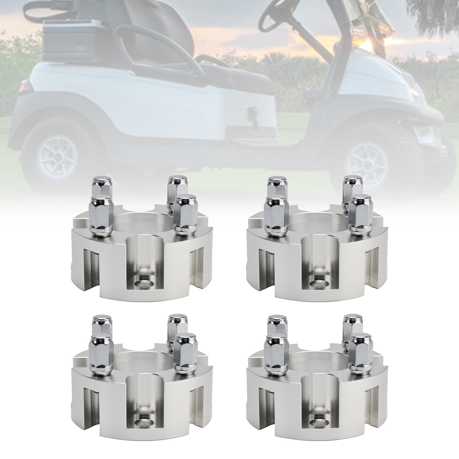 Yamaha Club Car Ezgo 2" Wheel Spacers Kit Cable Golf Carts Lug Nuts Silver
