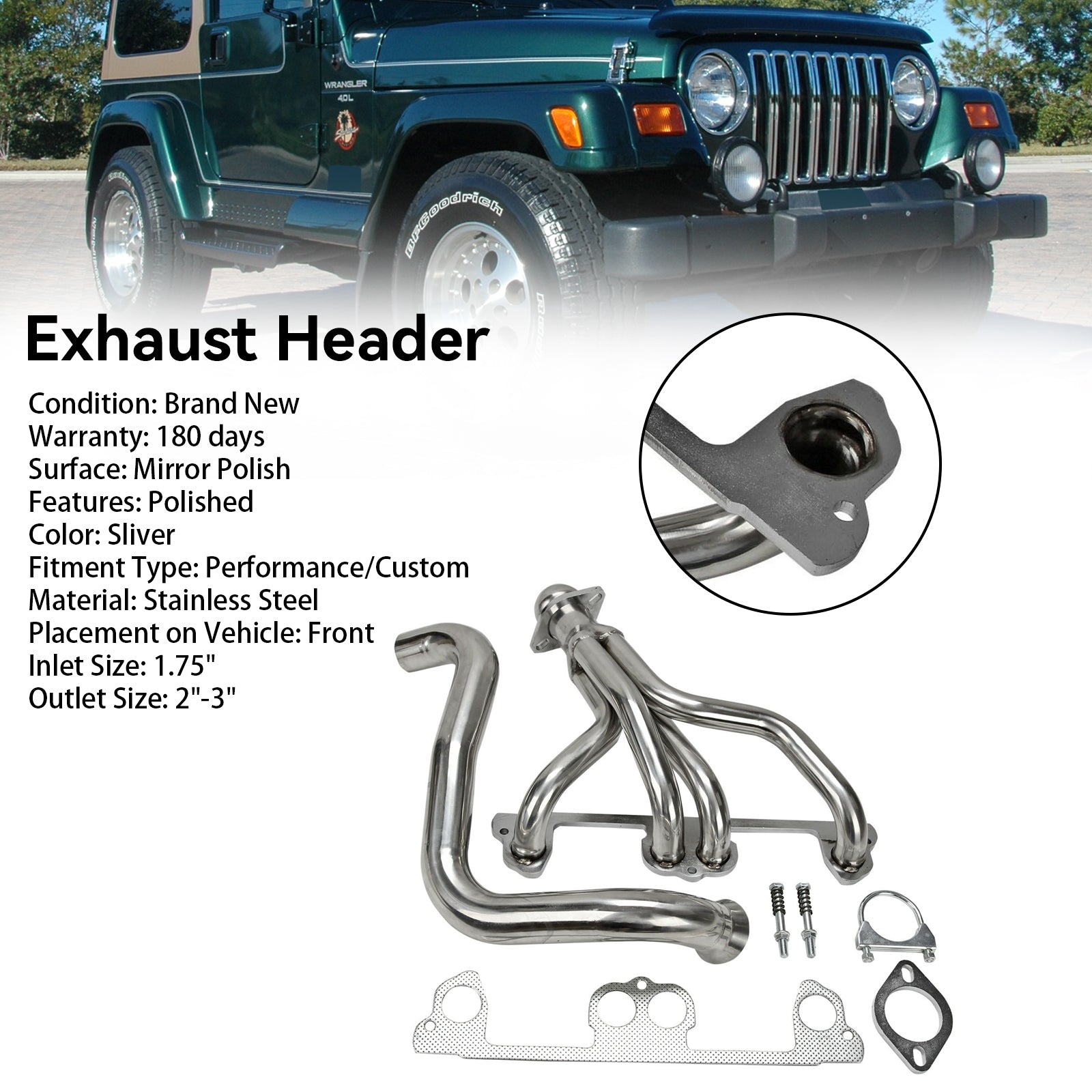 Stainless Steel Manifold Header Fit Jeep Wrangler TJ 1997-1999 2.5L L4