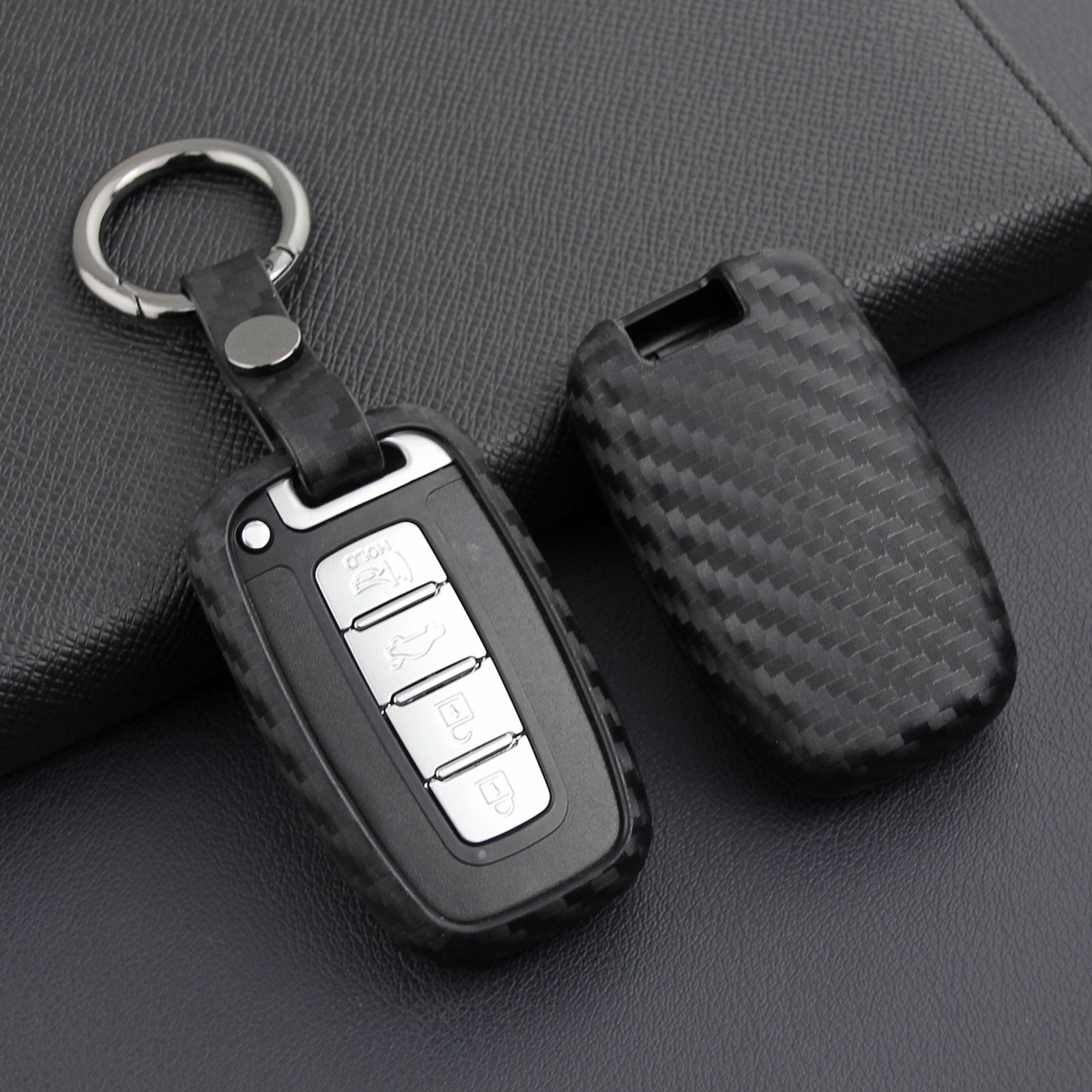 Leather Silicone Car Key Case Cover With Buckle For Hyundai Old Smart