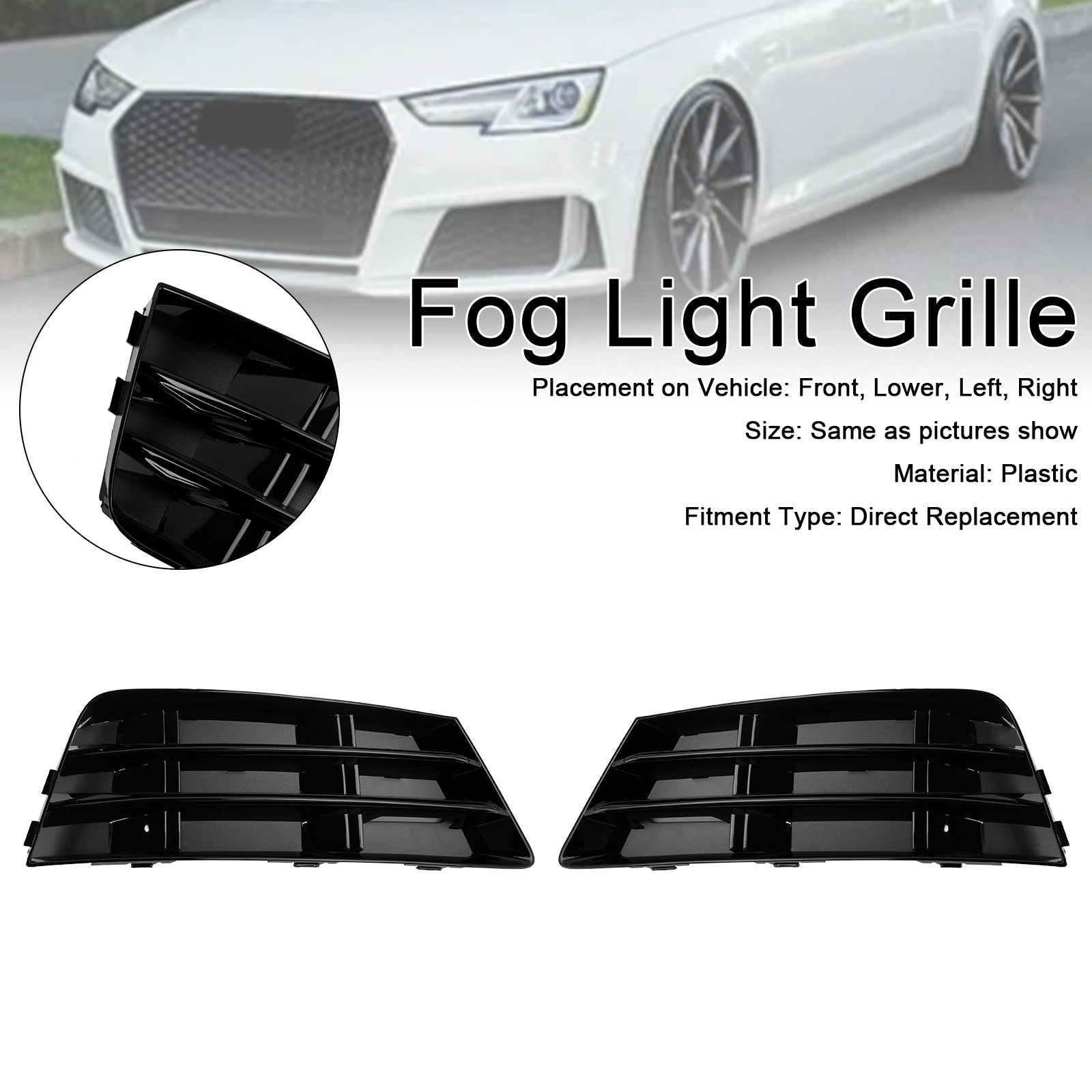 2016-2018 AUDI A4 B9 2PCS Front Fog Light Grill Lower Bumper Grille