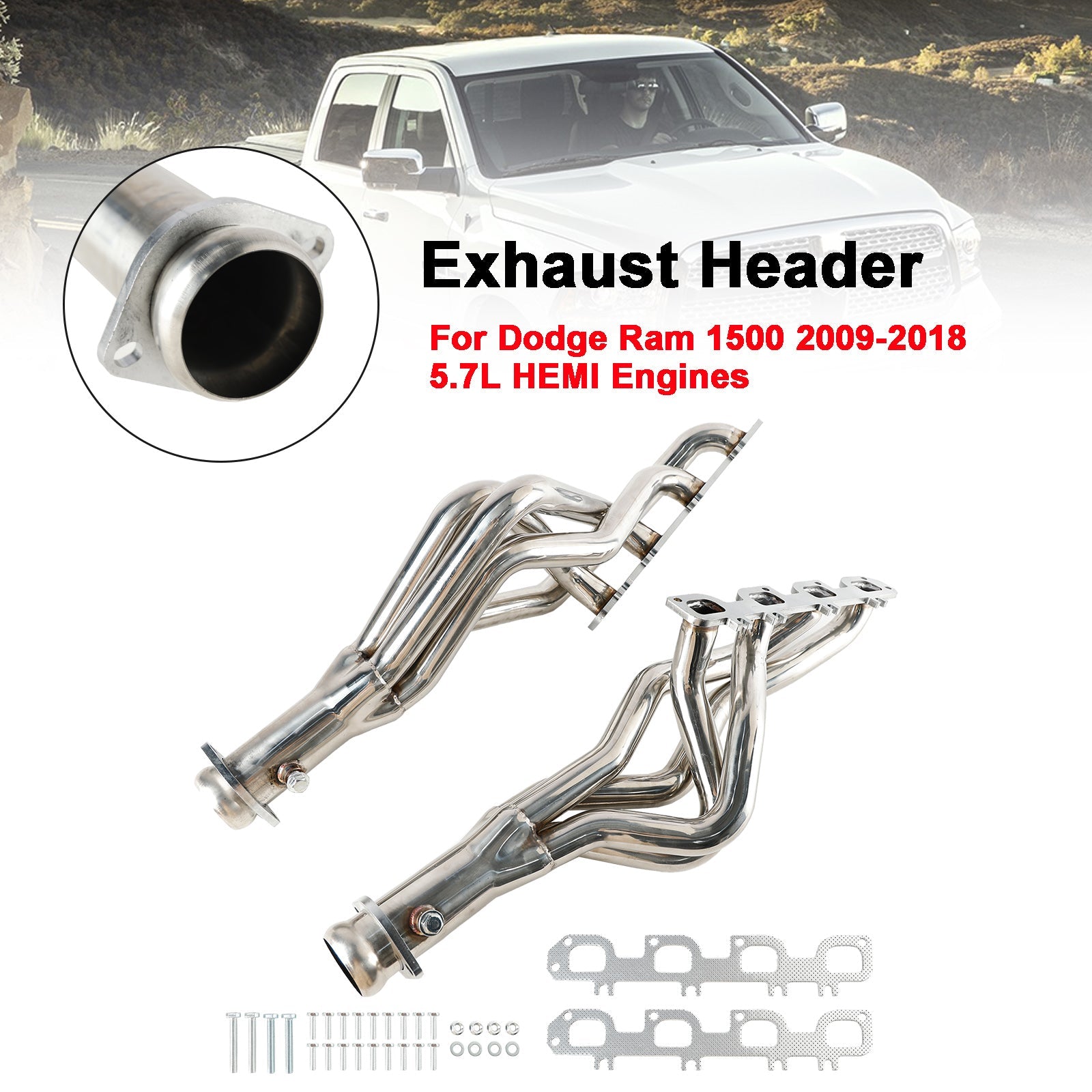 Long Tube Stainless Header Manifold Exhaust Fit Dodge Ram 1500 5.7L 2009-18