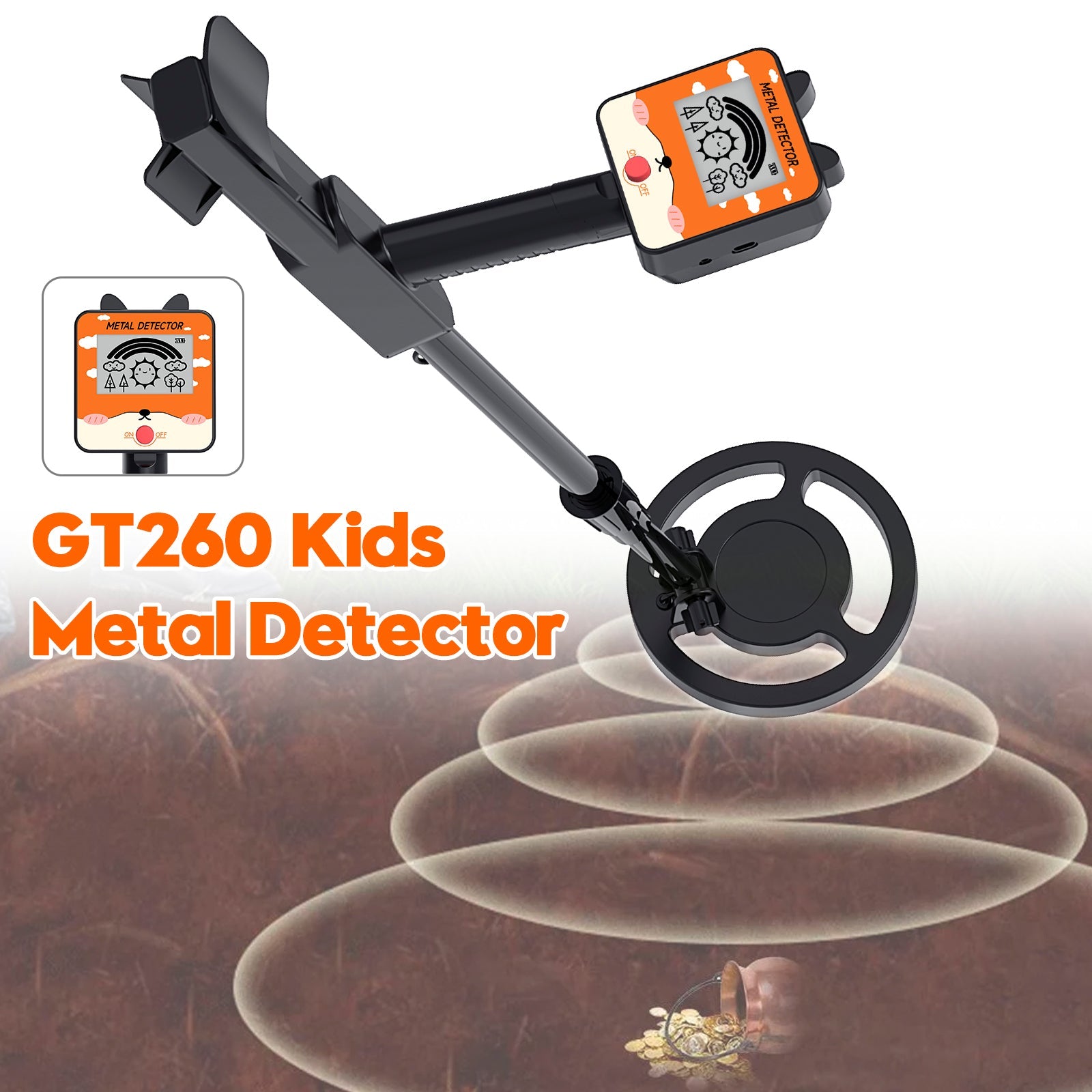 GT260 Kids Child Treasure Seeker Beginners Metal Detector Waterproof 6.3" Coil