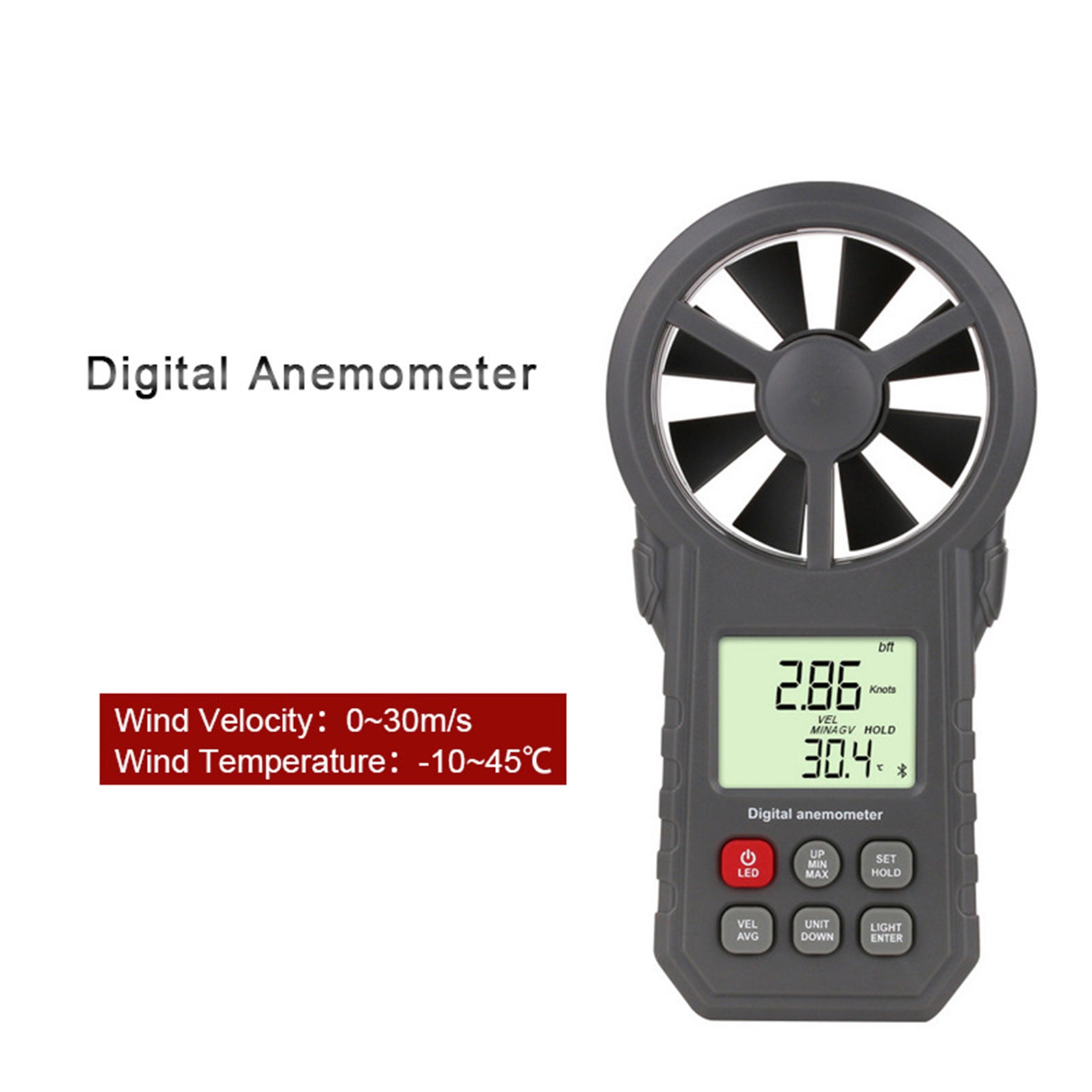 LCD Digital Anemometer Thermometer Air Flow Meter Wind Speed Gauge 0-30M/s