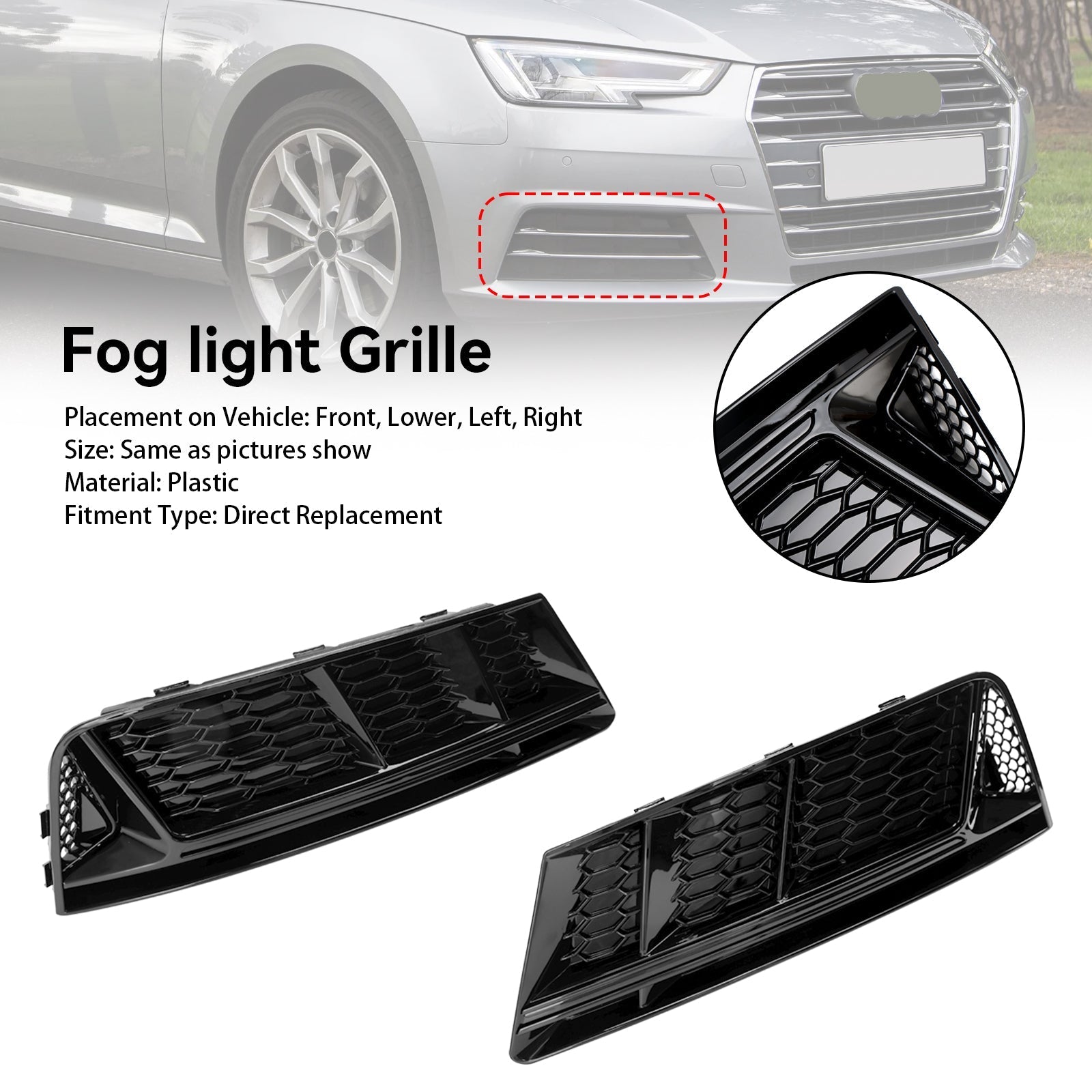 2016-2018 AUDI A4 B9 Front Fog Light Grill Lower Bumper Grille Chrome