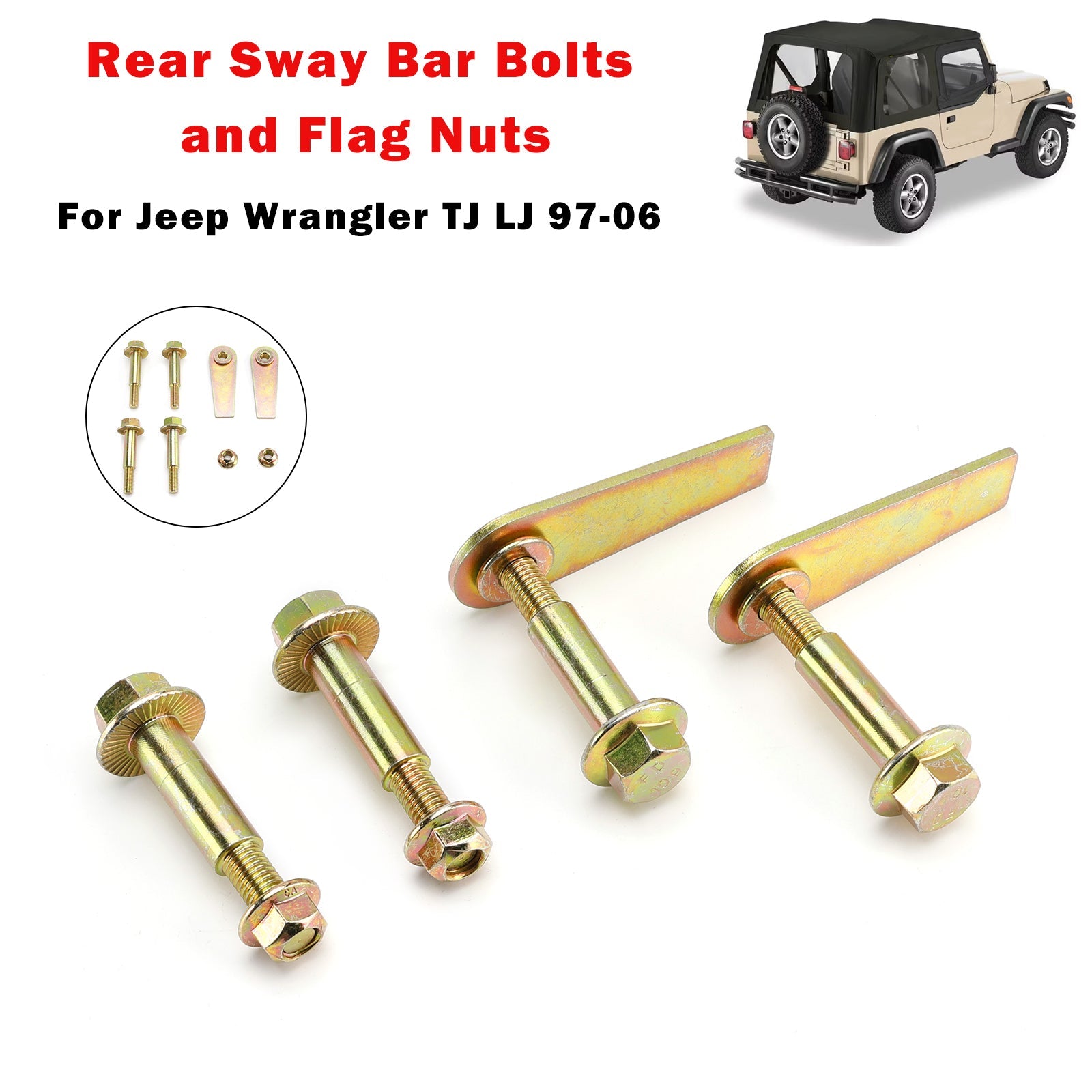 Rear Sway Bar Bolts and Flag Nuts For Jeep Wrangler TJ LJ 1997-2006