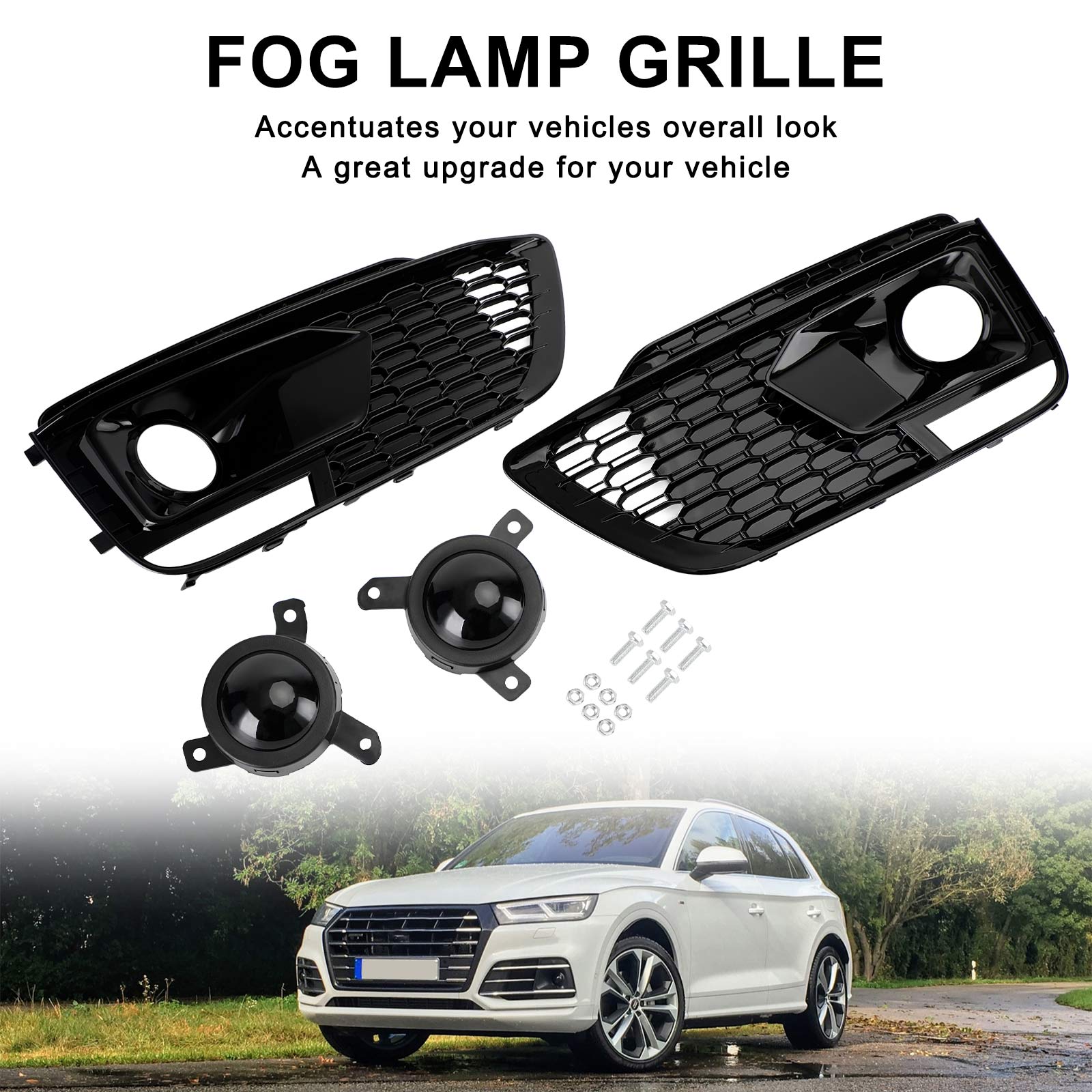 Audi Q5 SQ5 RSQ5 2018-2020 Black Front Honeycomb Fog Lamp Grilles Cover