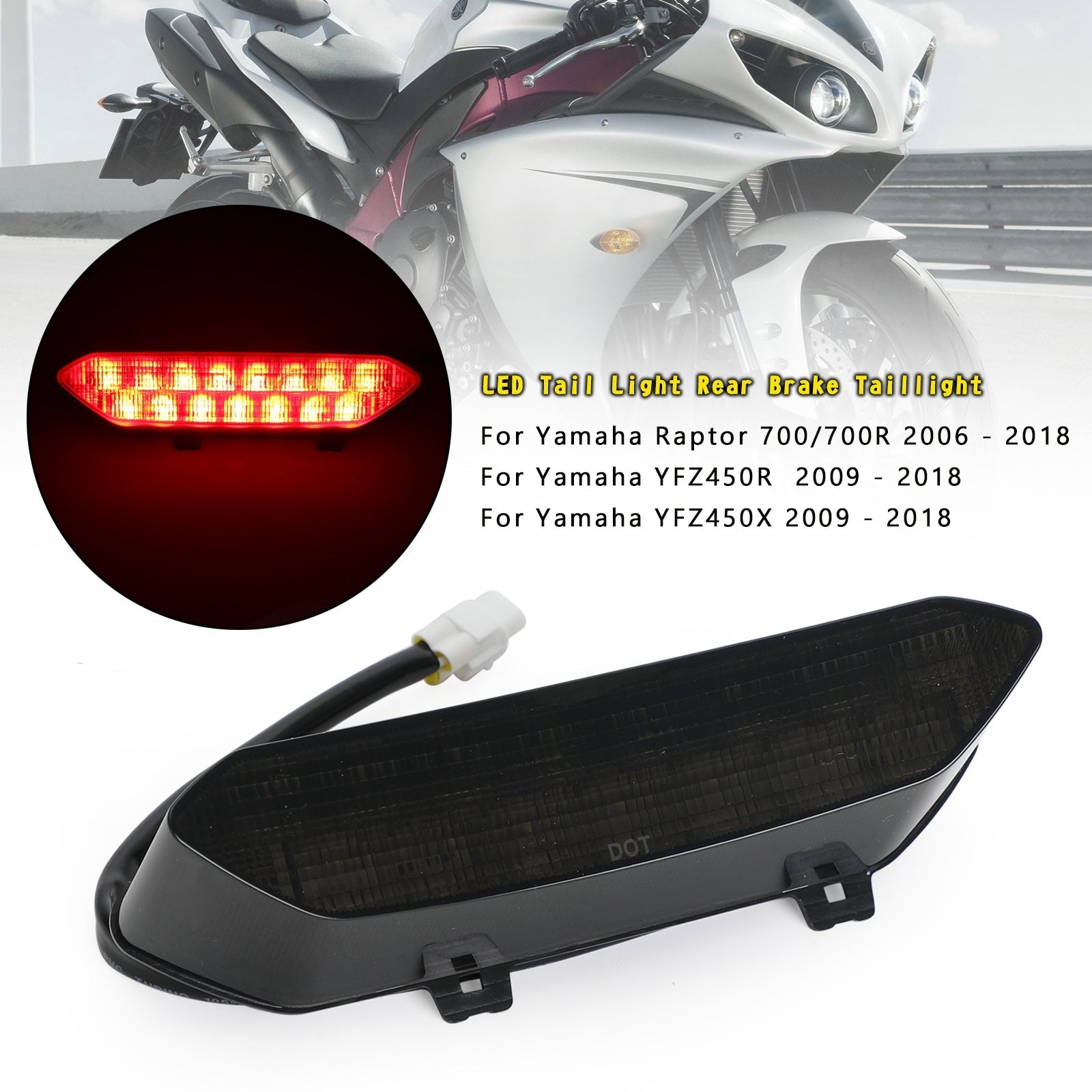 2009-2018 Yamaha Raptor 700/700R YFZ450R LED Brake Tail Light Black Generic