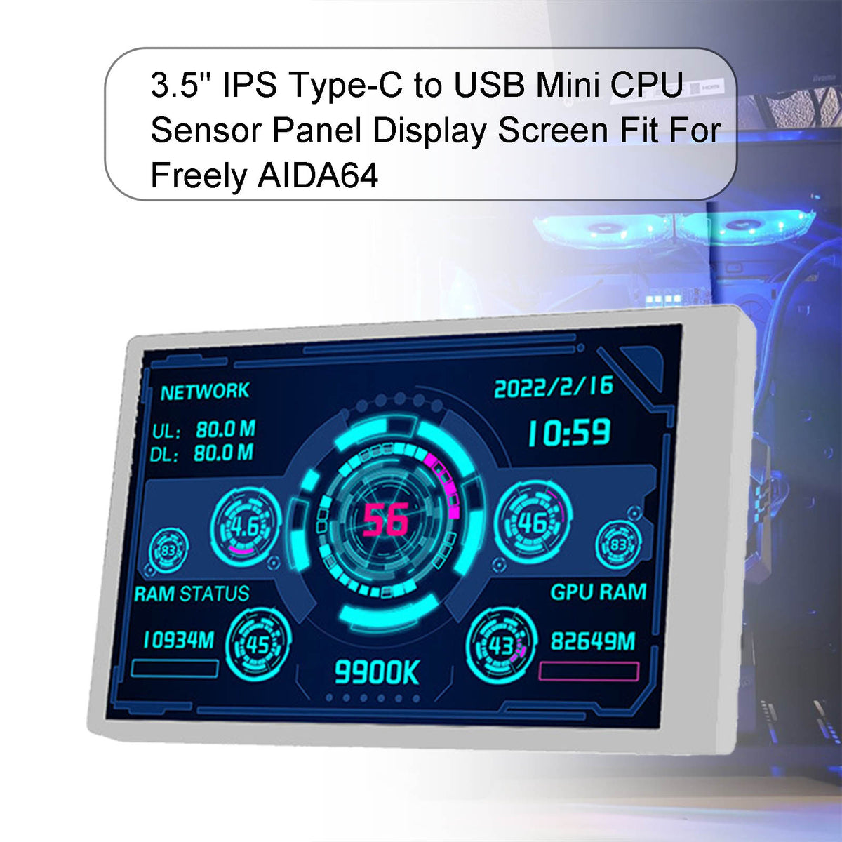 AIDA64 Type-C Secondary Screen 3.5inch IPS Monitor USB Display CPU GPU RAM White