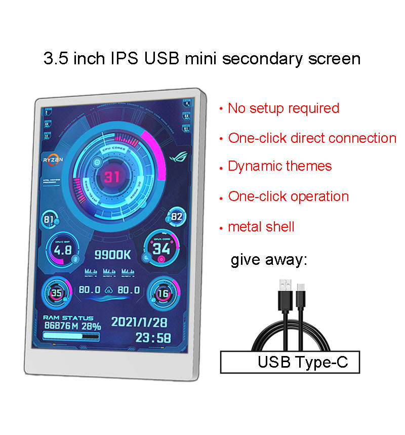 AIDA64 Type-C Secondary Screen 3.5inch IPS Monitor USB Display CPU GPU RAM White