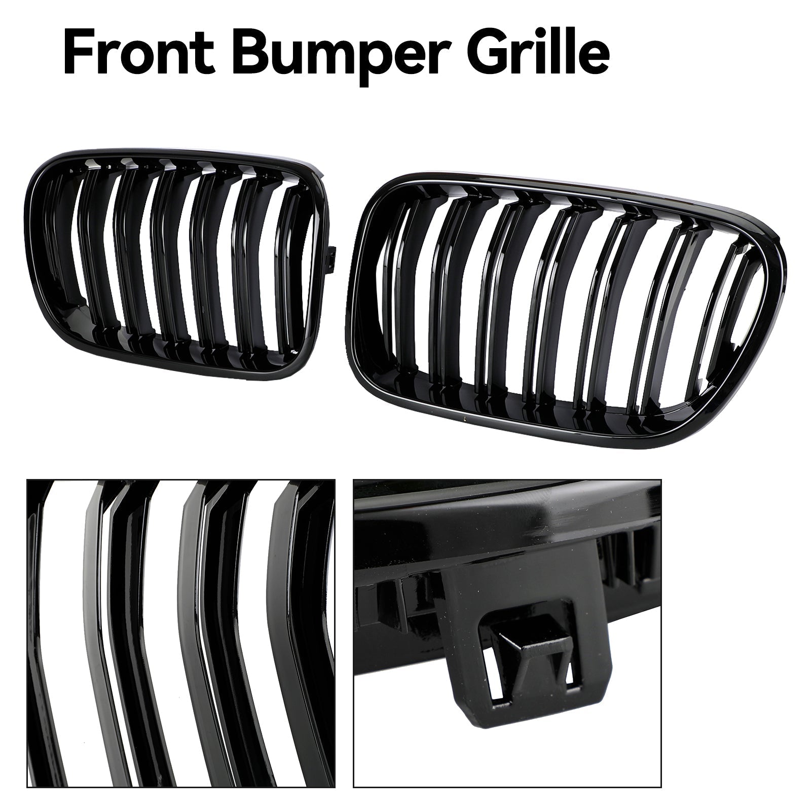 BMW X3 F25 2011-2014 Dual Line Gloss Black Front Bumper Kidney Grille Grill