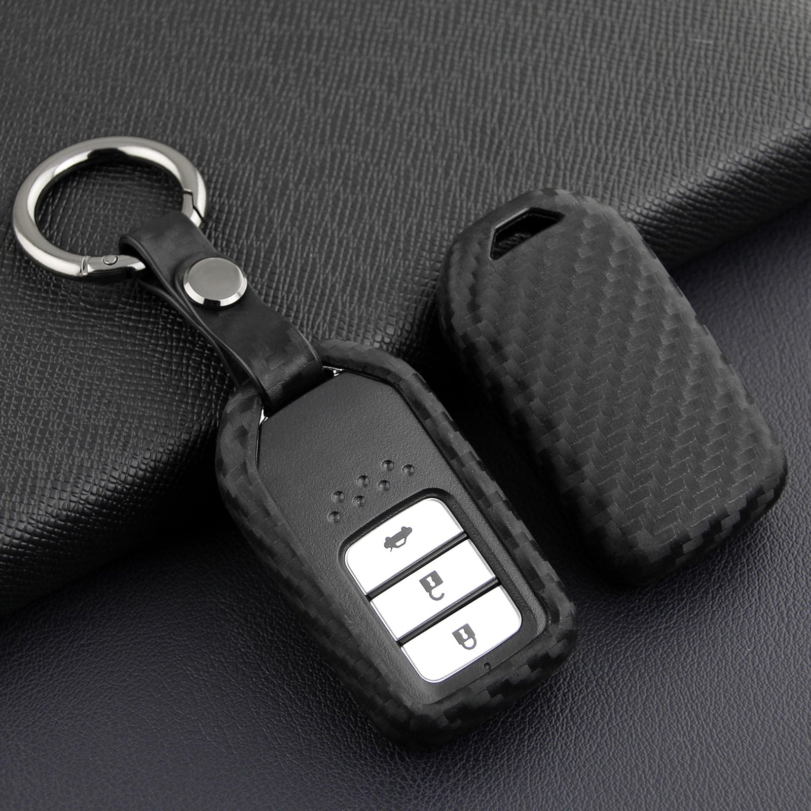 Leather Silicone Car Key Case Cover With Buckle For Honda