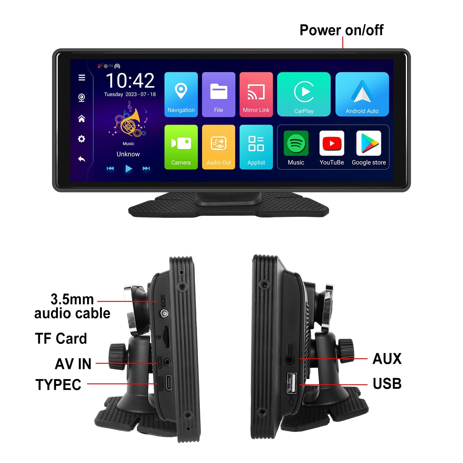 10.77"Bluetooth Car Navigation Carplay HD Large Touch Screen Recorder AHD Camera