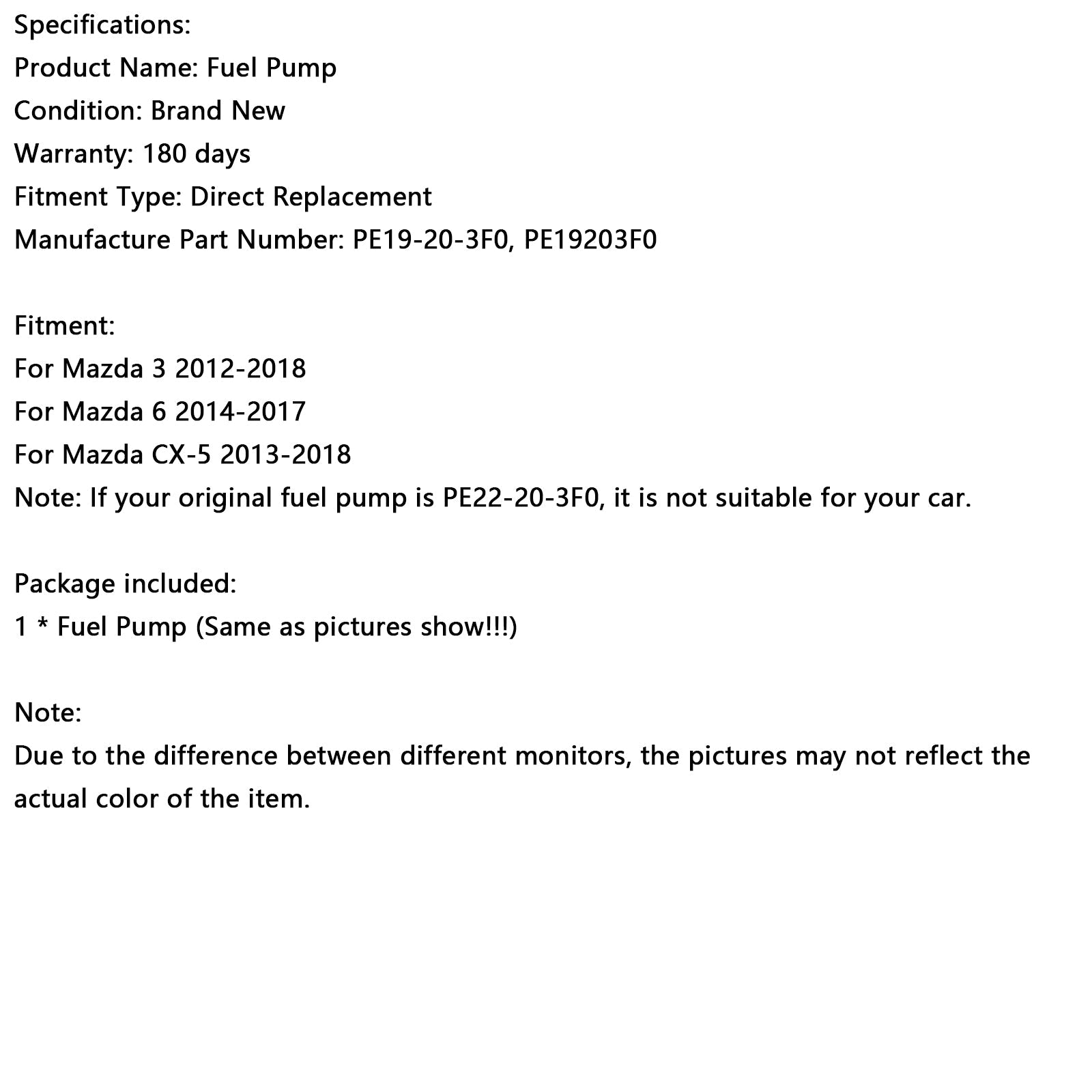 2014-2017 Mazda 6 High Pressure Fuel Pump PE19-20-3F0 PE19203F0