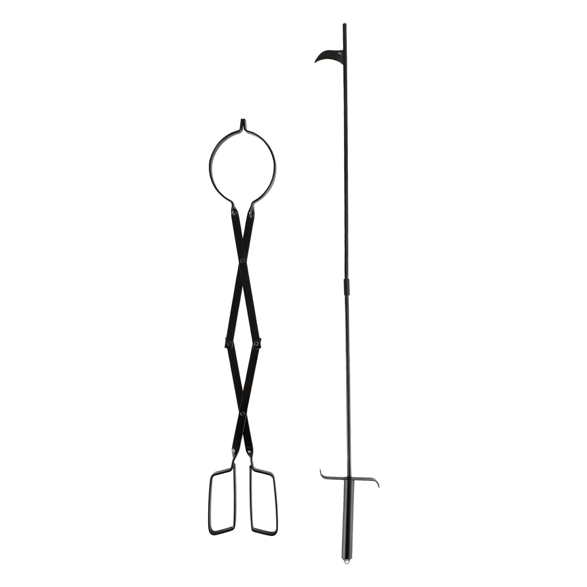 2PCS Hearth Tool Fireplace Set Fire Tools Set Campfire Tongs Fire hook Black