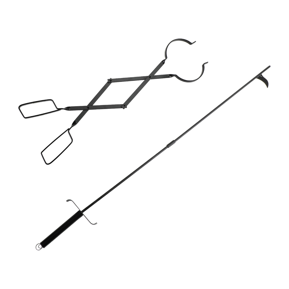 2PCS Hearth Tool Fireplace Set Fire Tools Set Campfire Tongs Fire hook Black