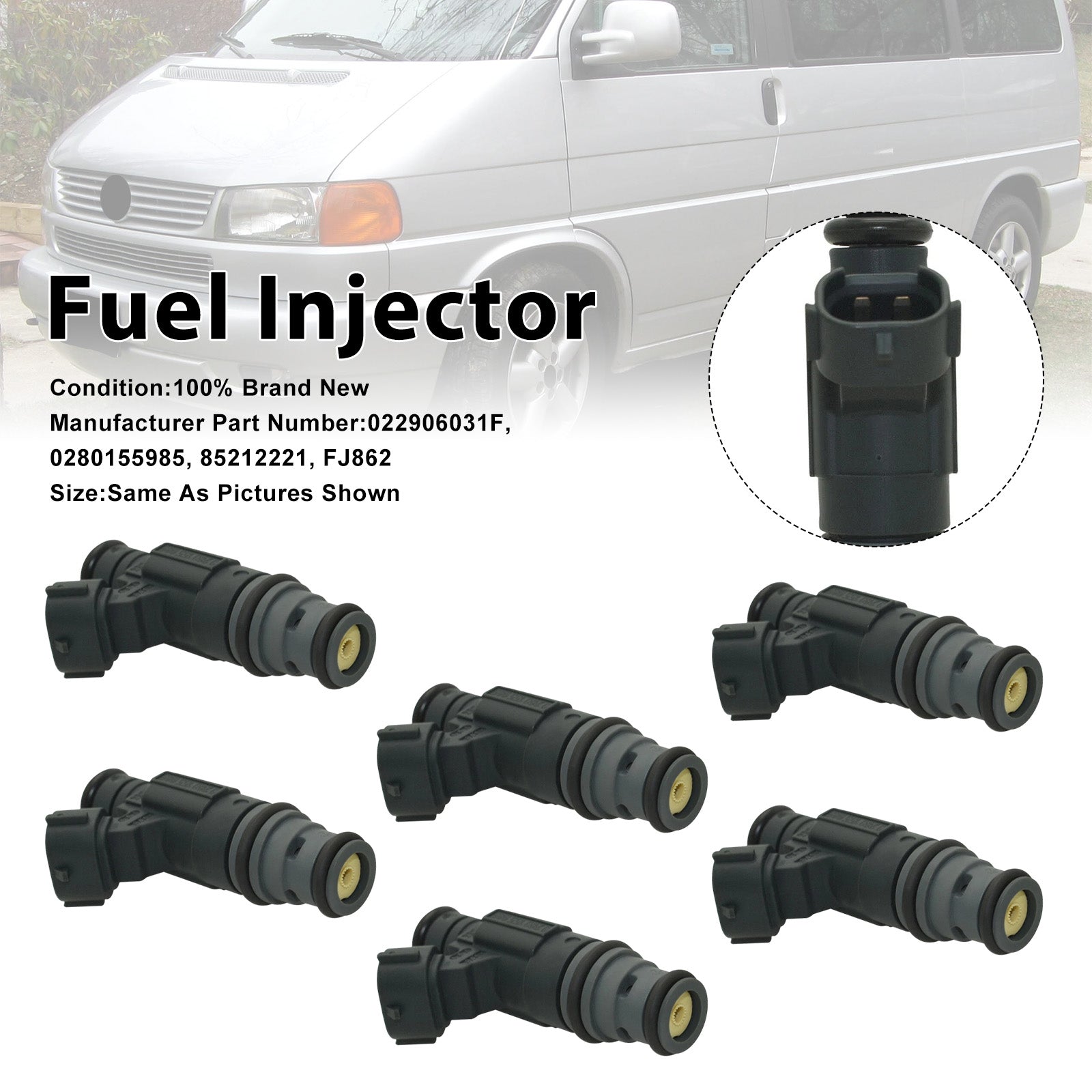 2001-2003 For Volkswagen EuroVan V6 2.8L 6PCS Fuel Injector 022906031F