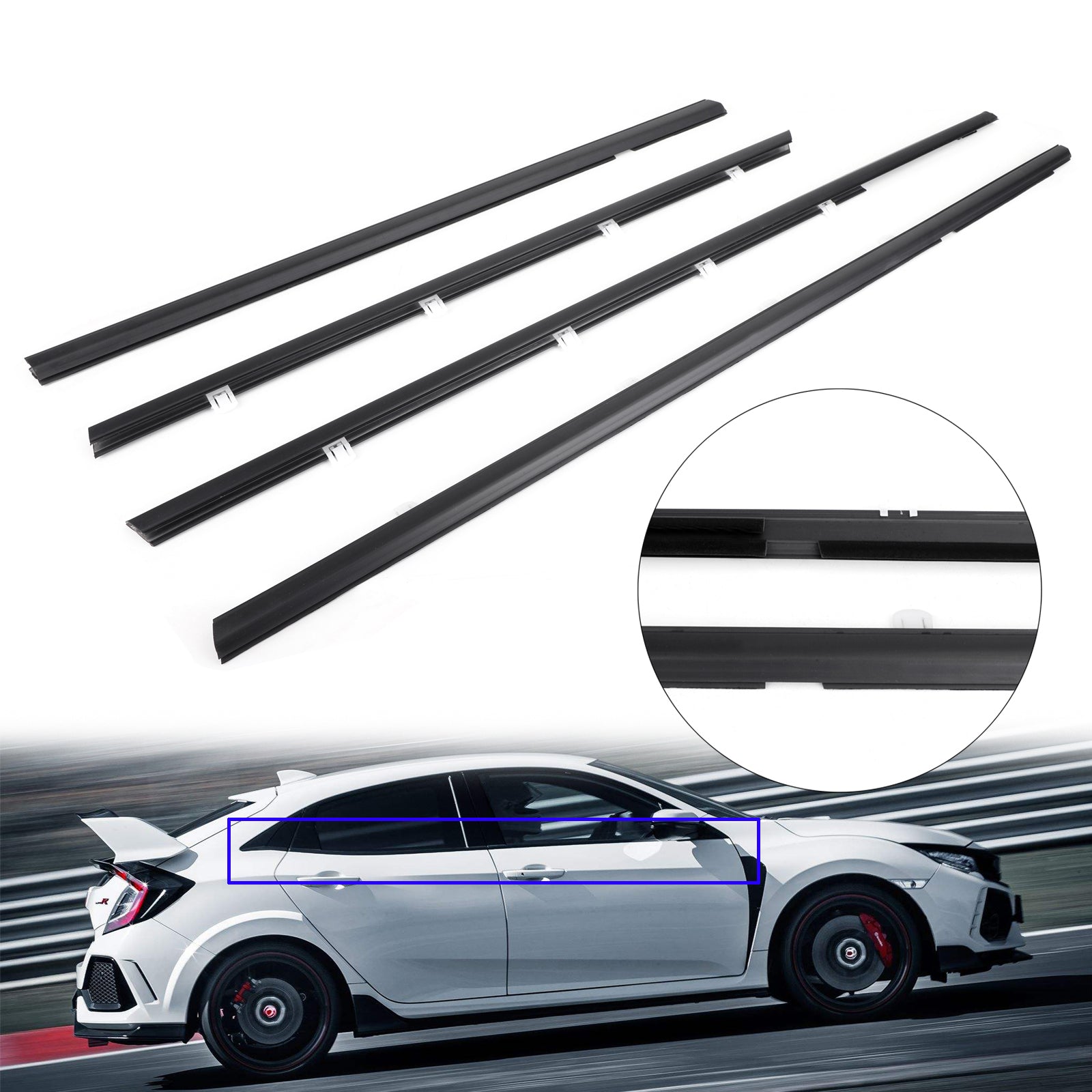 2012-2015 Honda Civic 4pcs Car Weatherstrip Window Moulding Trim Seal Belt A01,72910TROA01