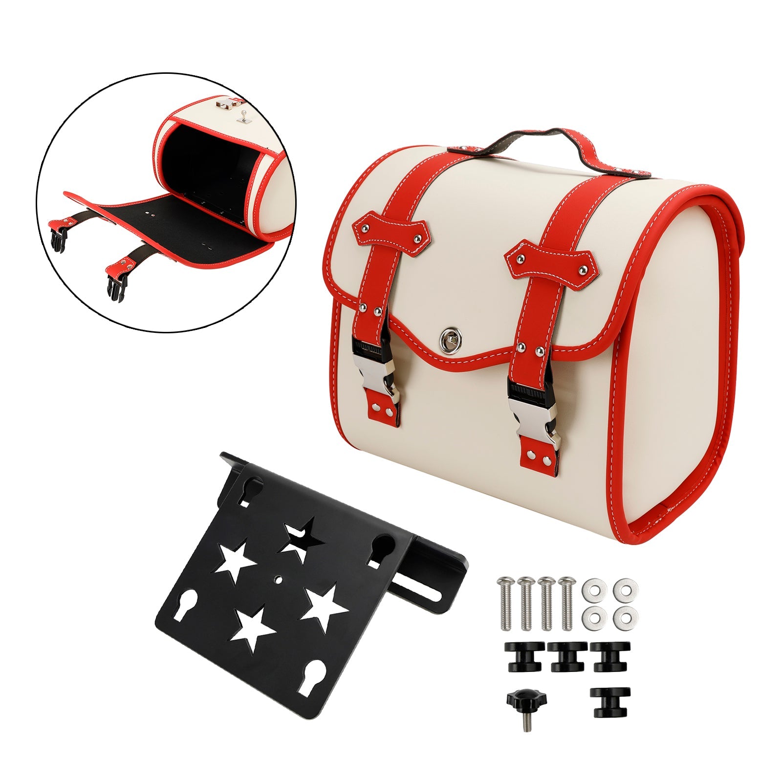 Set Of Quick Release Saddlebag W/ Bracket Luggage Storage White For Motorbike