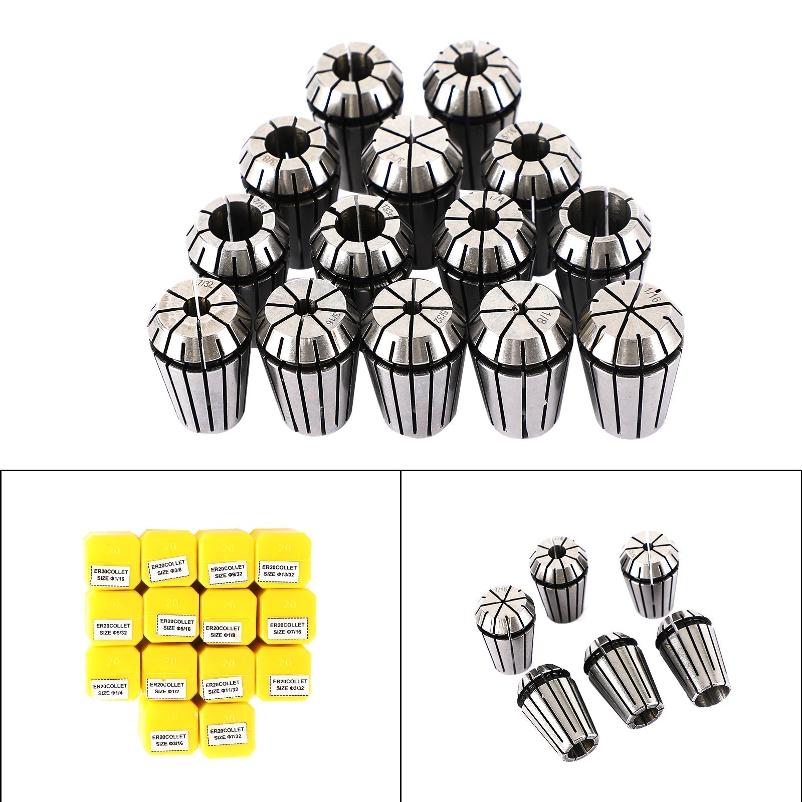7Pcs ER20 Spring Collet Set For CNC Milling Lathe Tool Engraving Machine Steel