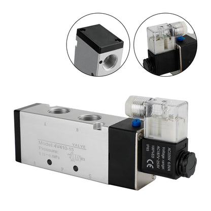 Pneumatic Electric Solenoid Air Valve 4V410-15 AC 220V 2 Position 5 Way PT 1/2"