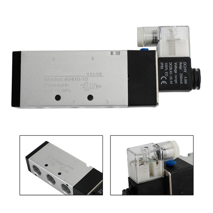 Pneumatic Electric Solenoid Air Valve 4V410-15 AC 220V 2 Position 5 Way PT 1/2"