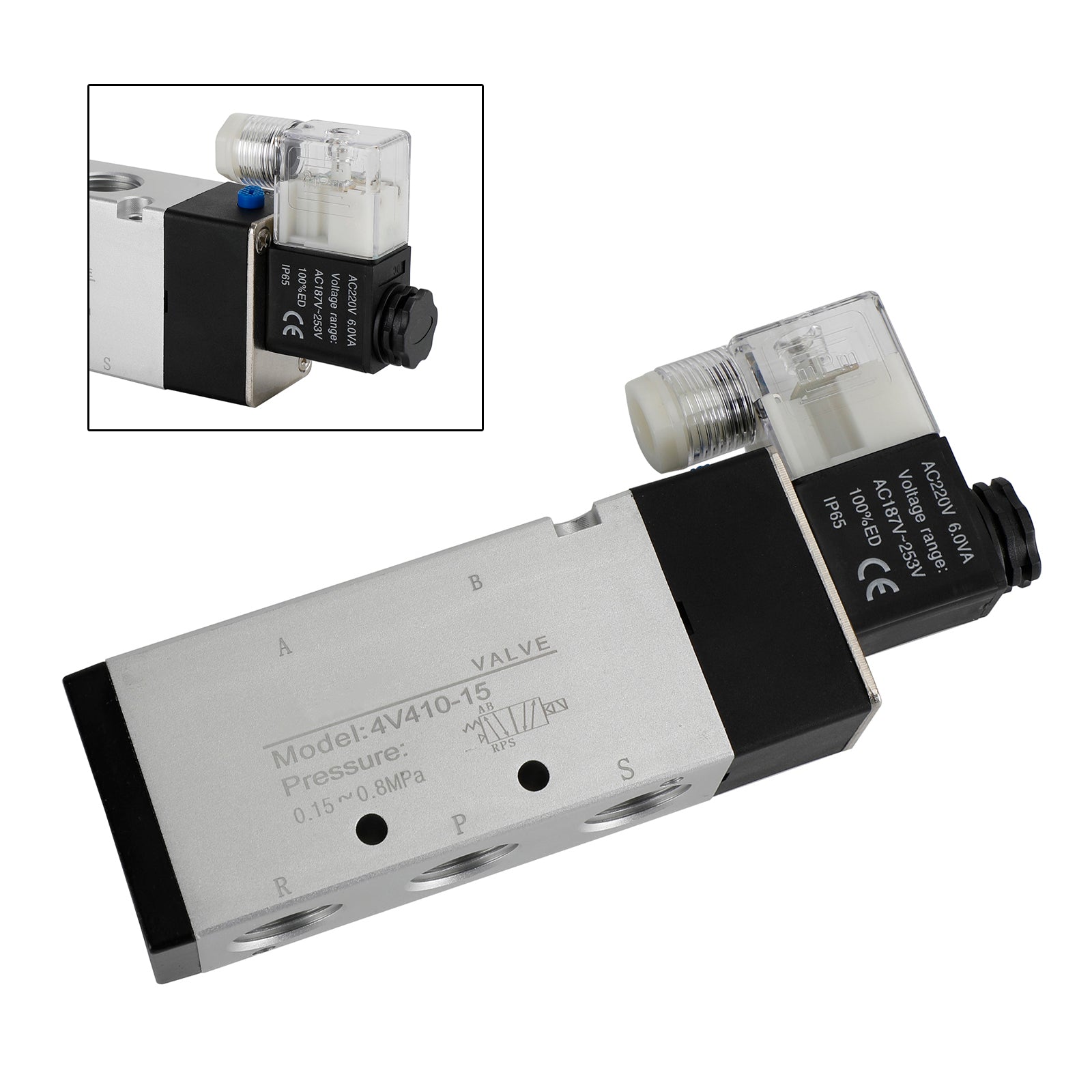 Pneumatic Electric Solenoid Air Valve 4V410-15 AC 220V 2 Position 5 Way PT 1/2"