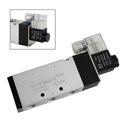 Pneumatic Electric Solenoid Air Valve 4V410-15 AC 220V 2 Position 5 Way PT 1/2"