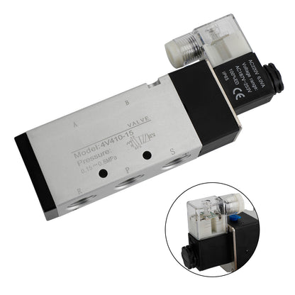 Pneumatic Electric Solenoid Air Valve 4V410-15 AC 220V 2 Position 5 Way PT 1/2"