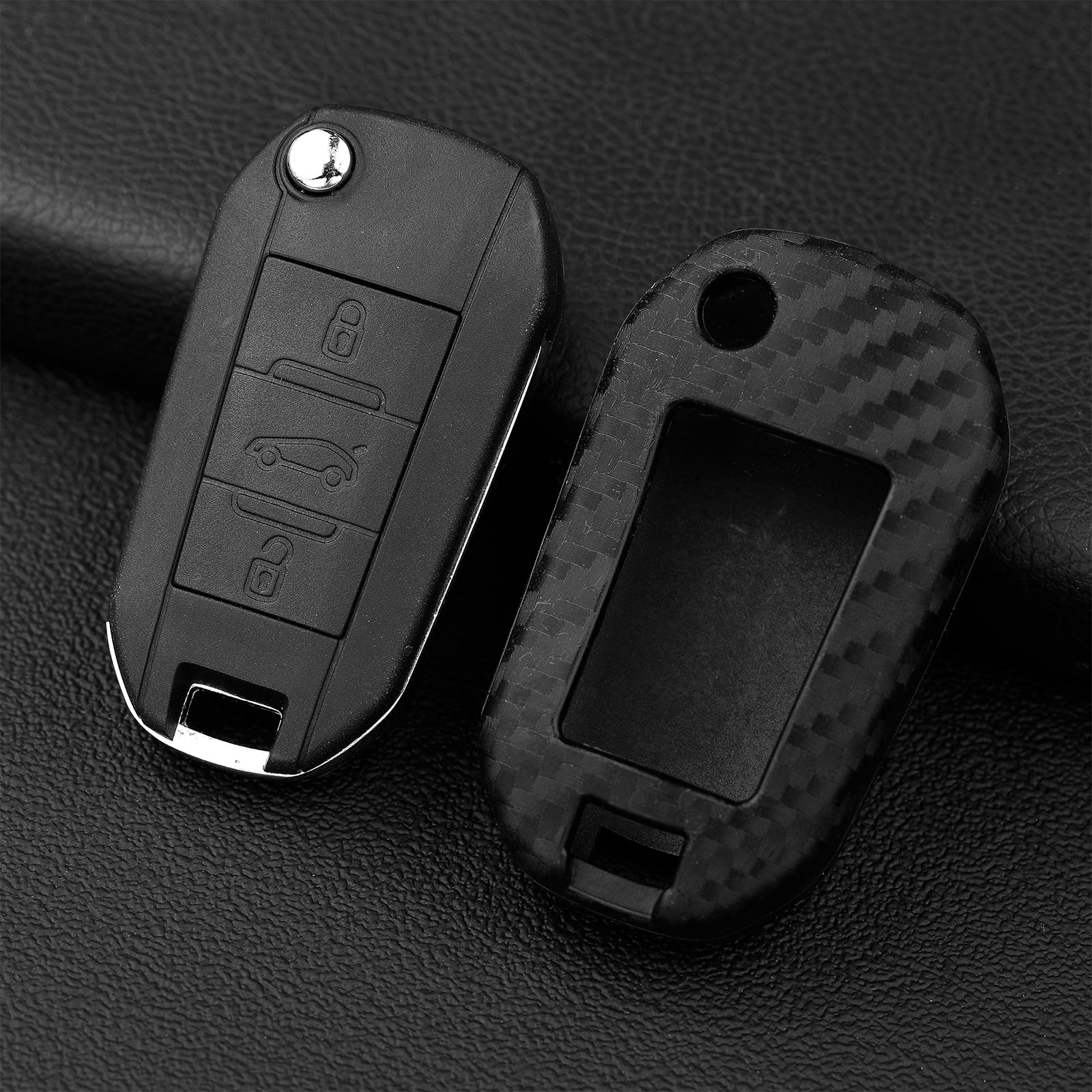 Leather Silicone Car Key Case Cover With Buckle For Peugeot