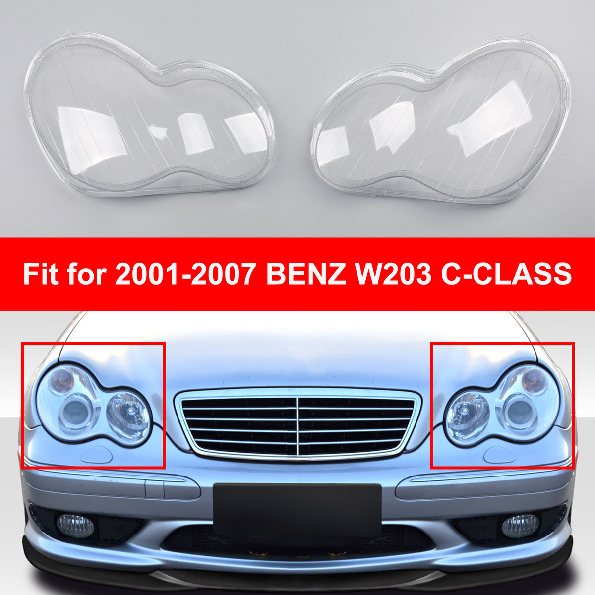 2001-2007 BENZ W203 C-Class C32 AMG Headlight Lens Shell Plastic Cover Left + Right Generic