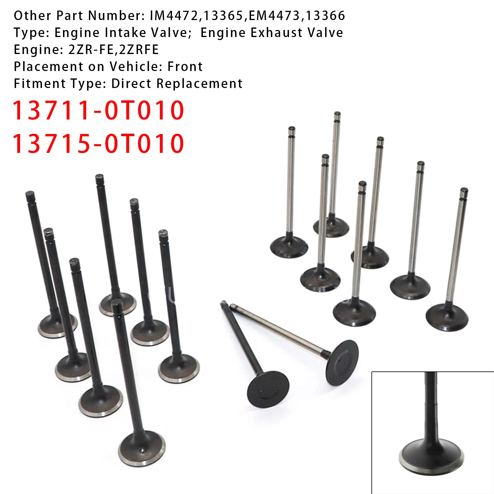 2008-2015 Toyota Scion L4 1.8L DOHC 2ZR-FE 16PCS Exhaust Intake Valve Kit