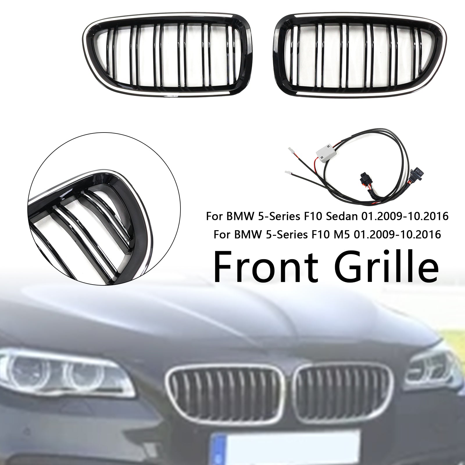 01.2009-10.2016 BMW 5-Series F10 Sedan Kidney Bumper Grille Grill Gloss Black 51137203203 51137203204