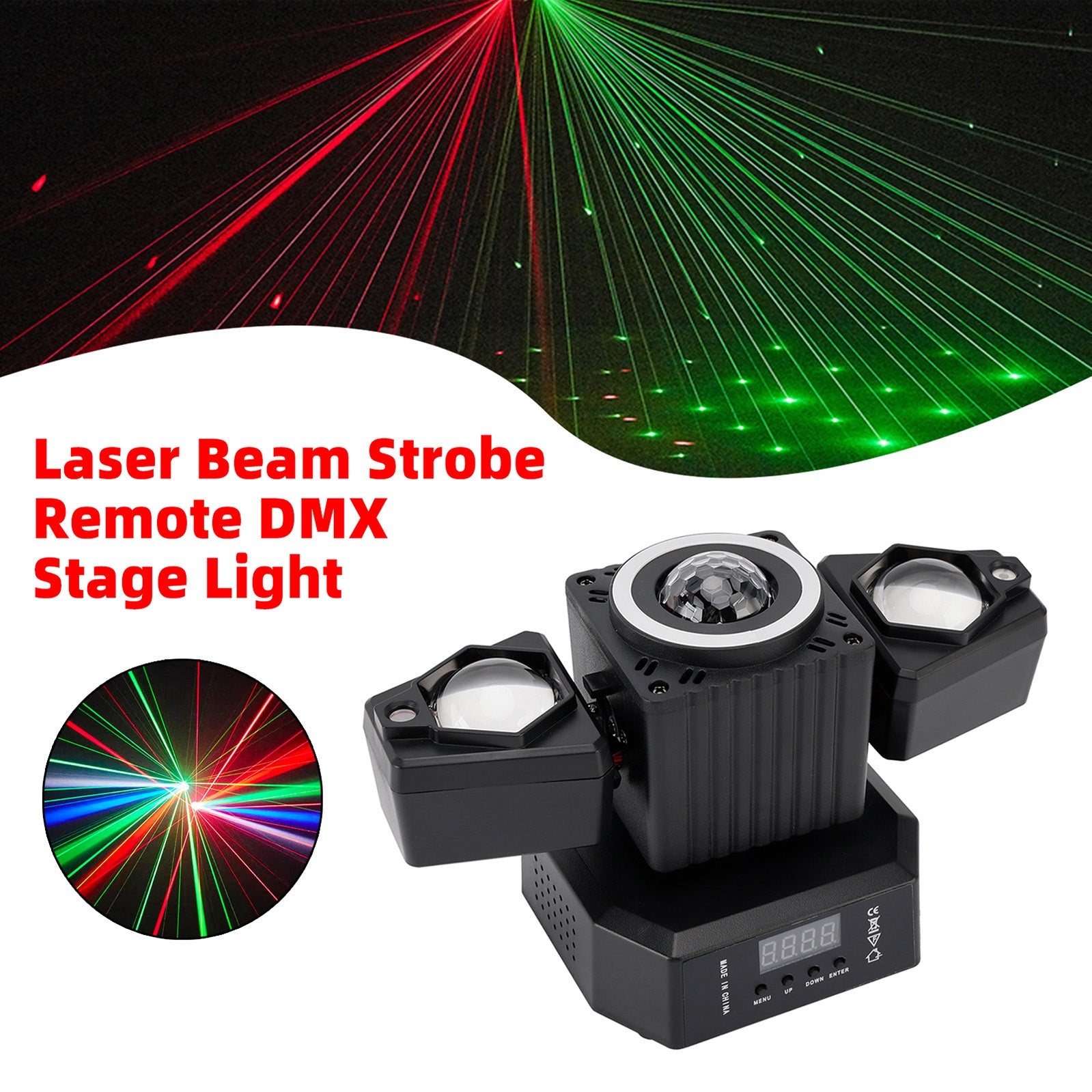 Moving Head Light Rotating Disco Ball Laser Beam Strobe Remote DMX Stage Light