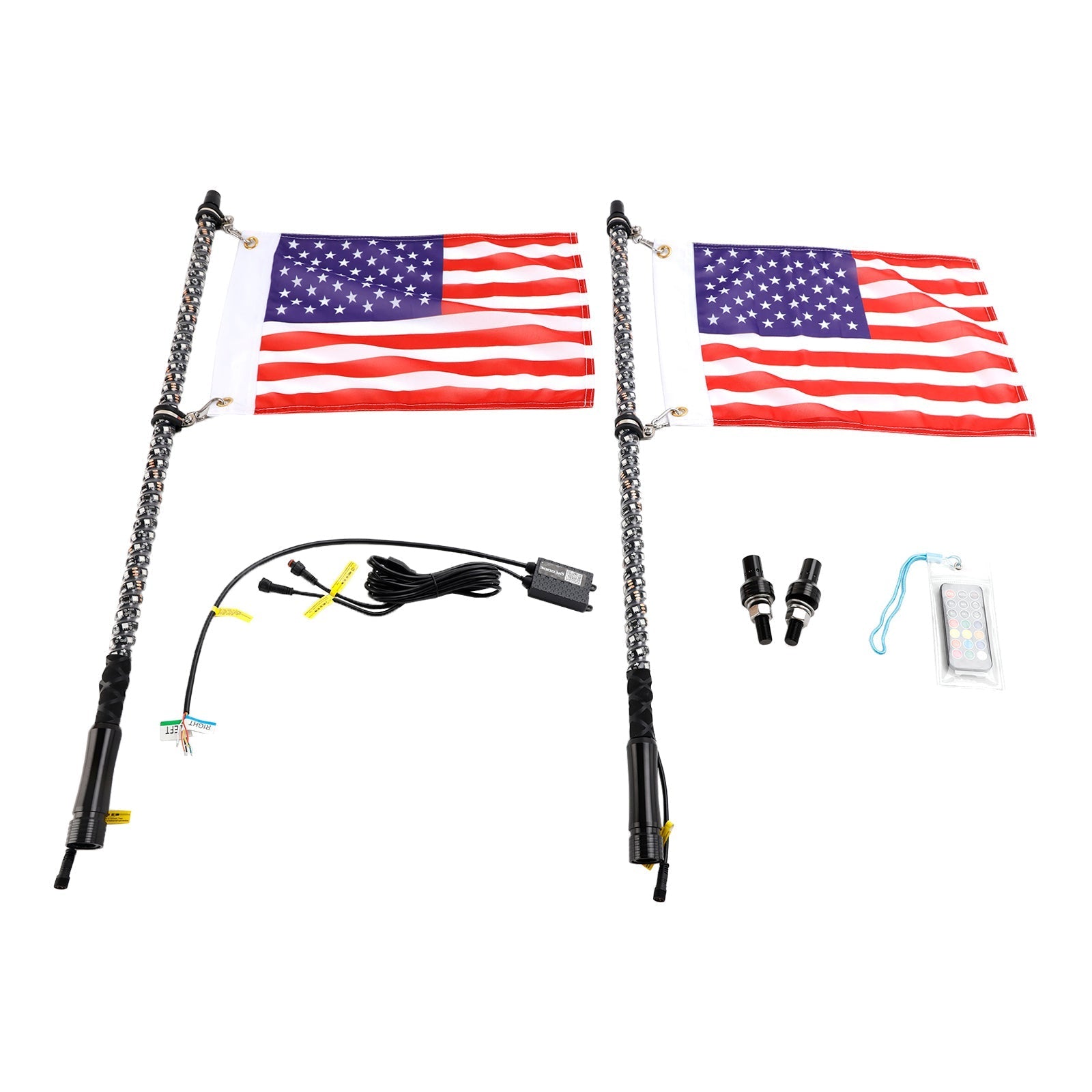 Sport Utility 4WD 4X4 Mining Marine Car excavator 2X 4ft RGB LED APP Whip Lights Antenna W/ Flag Remote Control Generic