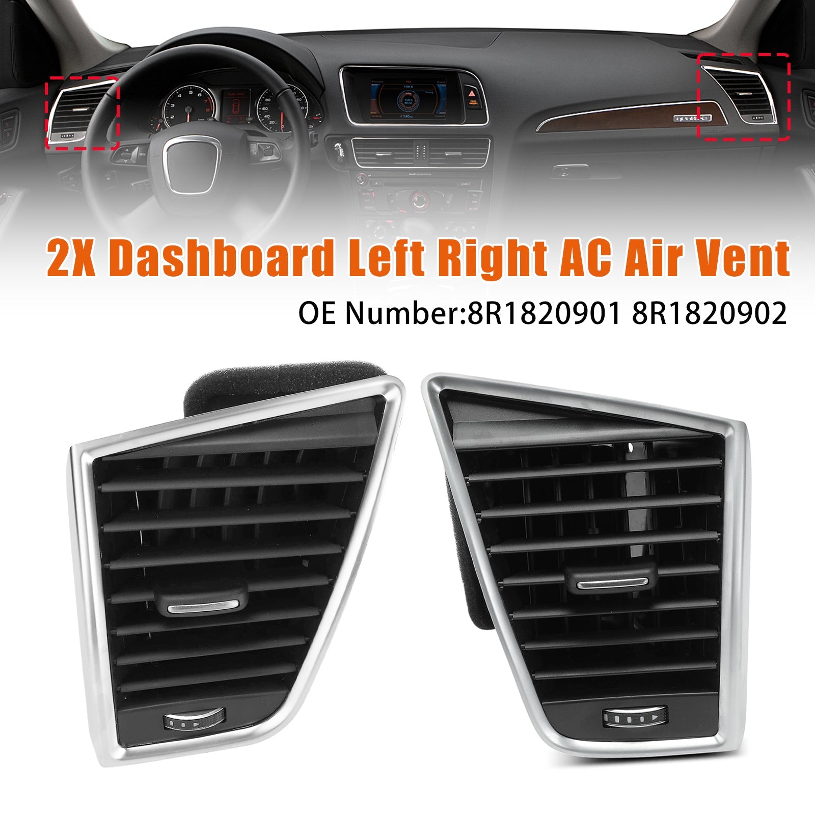Left + Right Dashboard Air Vent 2PCS 8R1820902 For Audi SQ5 3.0L 2009-2017