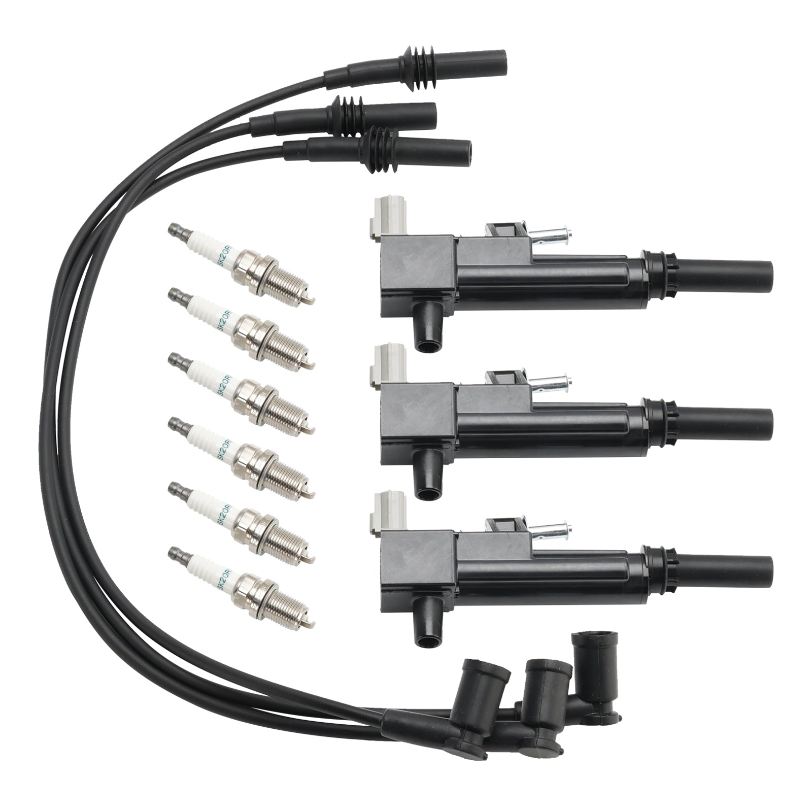 2011-2012 RAM 150 V6 3.7L 3x Ignition Coil+6x Spark Plug+3x Wire UF640