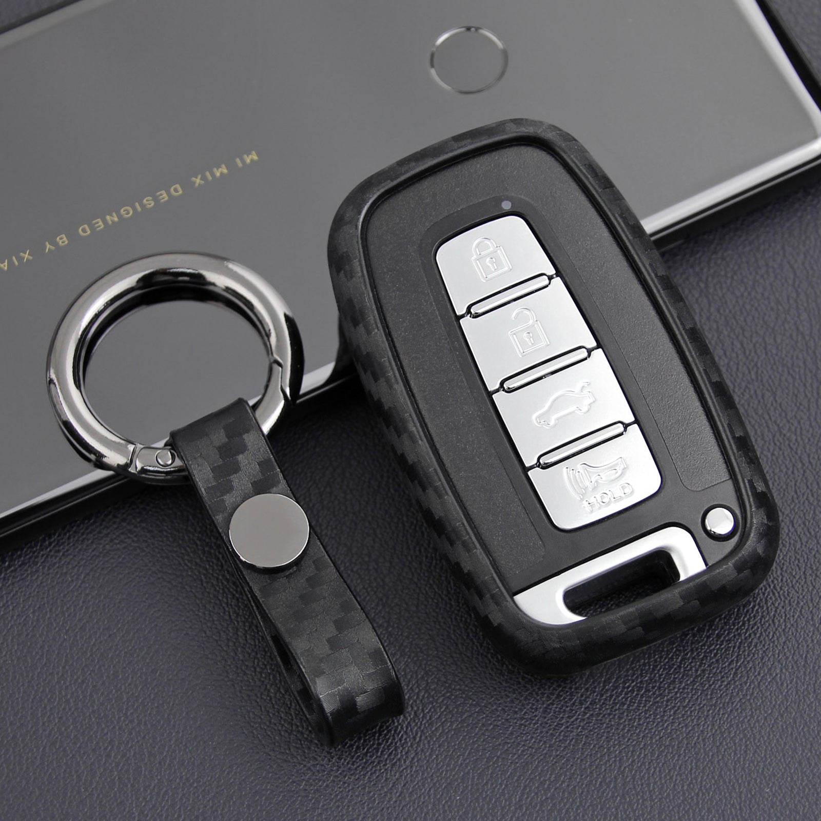 Leather Silicone Car Key Case Cover With Buckle For Hyundai Old Smart