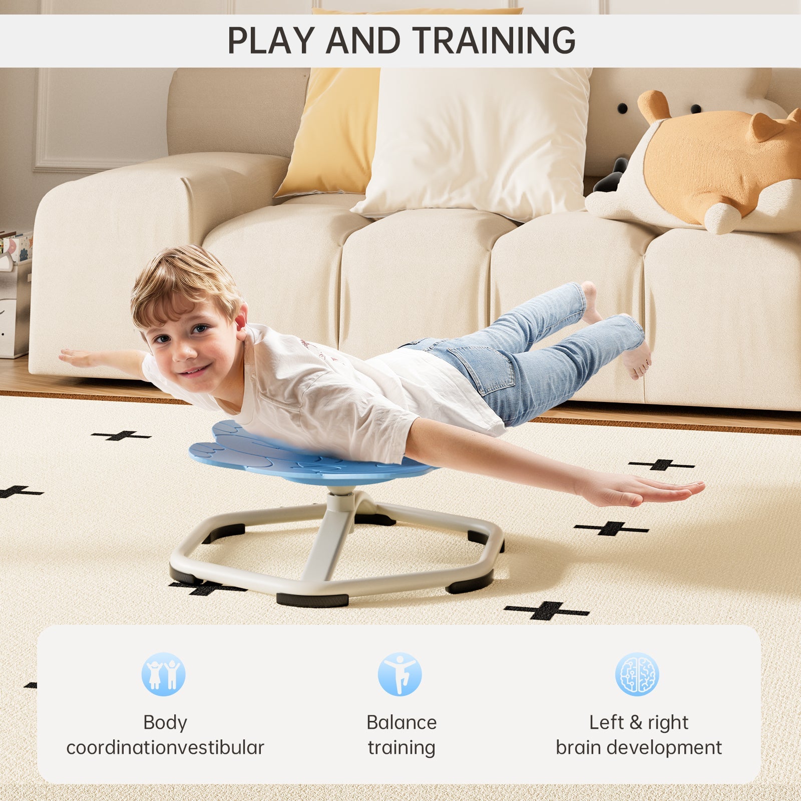 Sit+Spin 360°Sensory Spinning Seat Swivel Toy Kids elephant Wobble Chair Stool