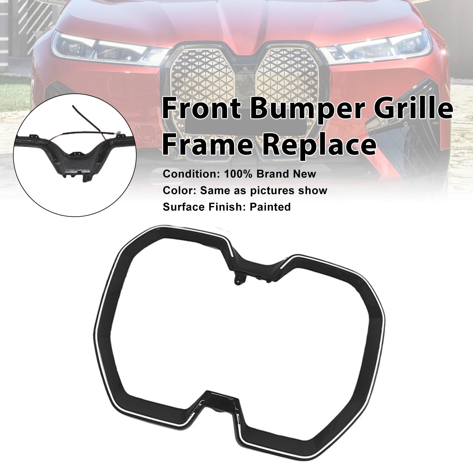 2022-2025 Fit BMW iX SUV W/LED Black Front Bumper Kidney Grille Frame Replace