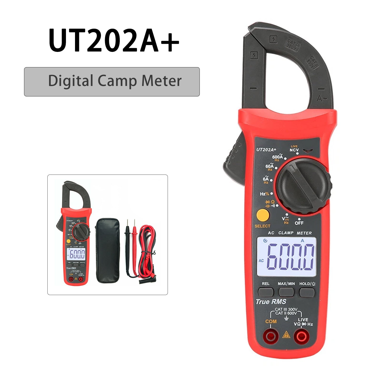UT202A+ Digital Clamp Meter 6000 Counts Auto Range True RMS NCV Multimeter