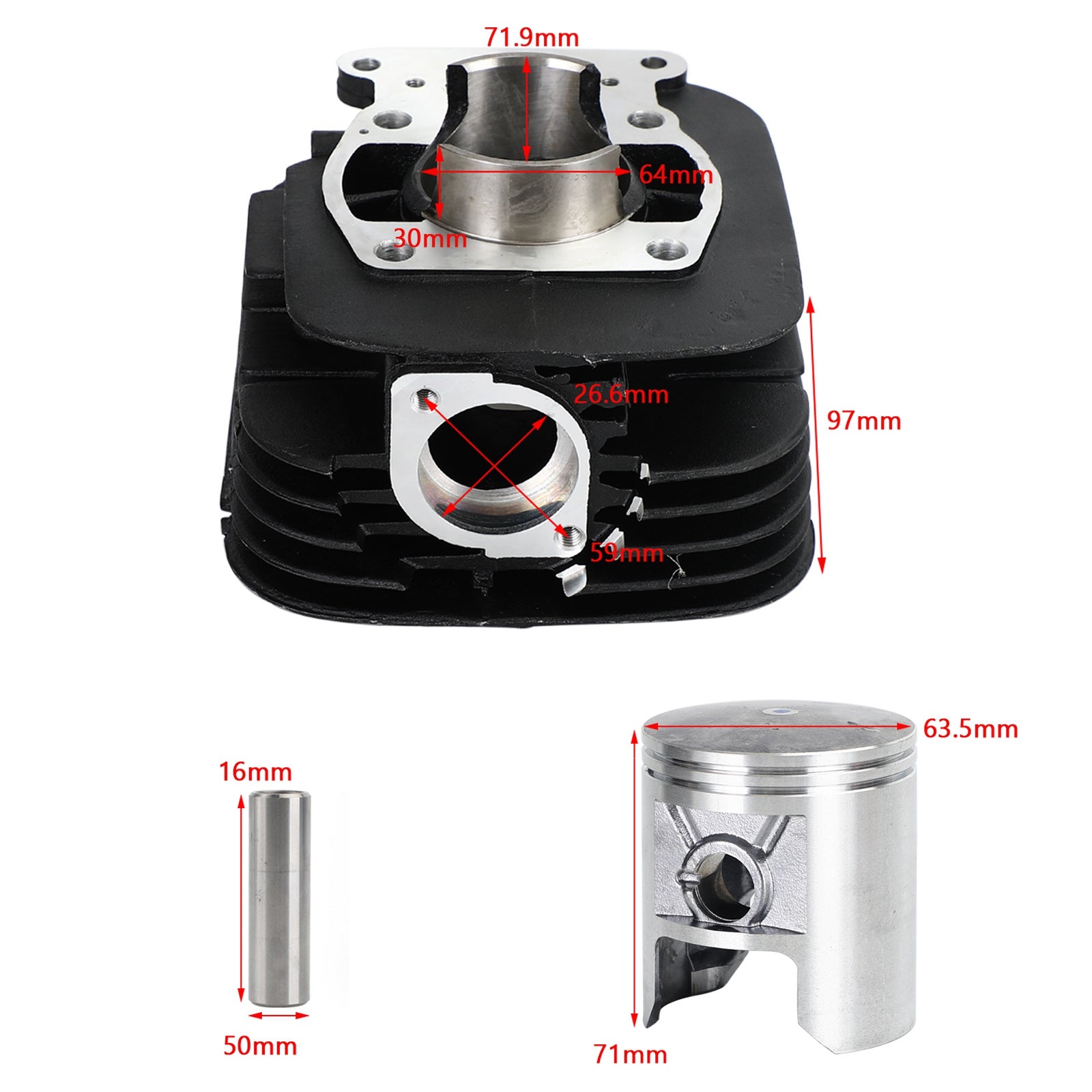 Cylinder Jug Piston Kit 64mm Bore For Suzuki TS185 Sierra 1977-1979 11210-29901